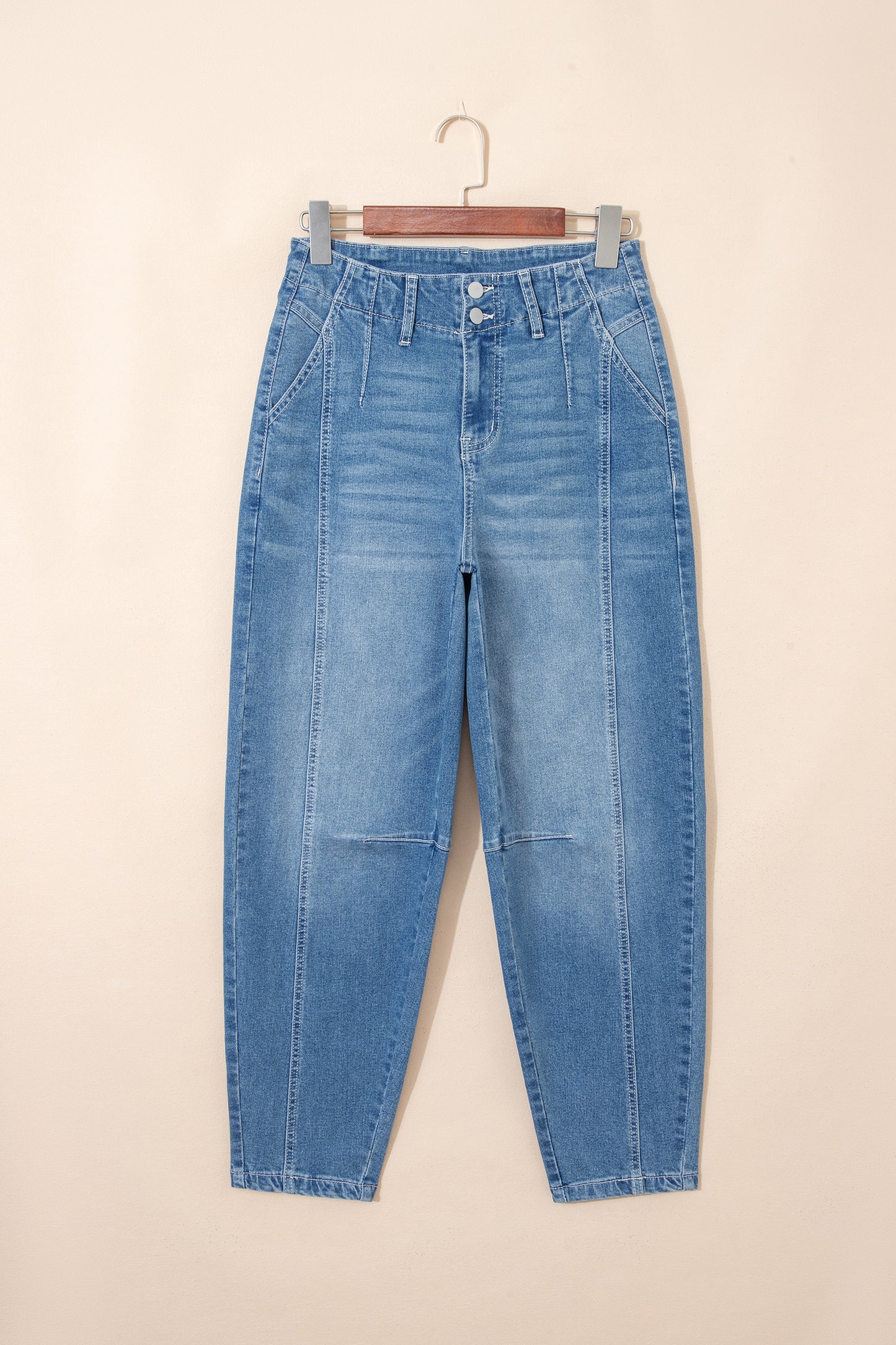 Medium Wash Cuffed Barrel Jeans