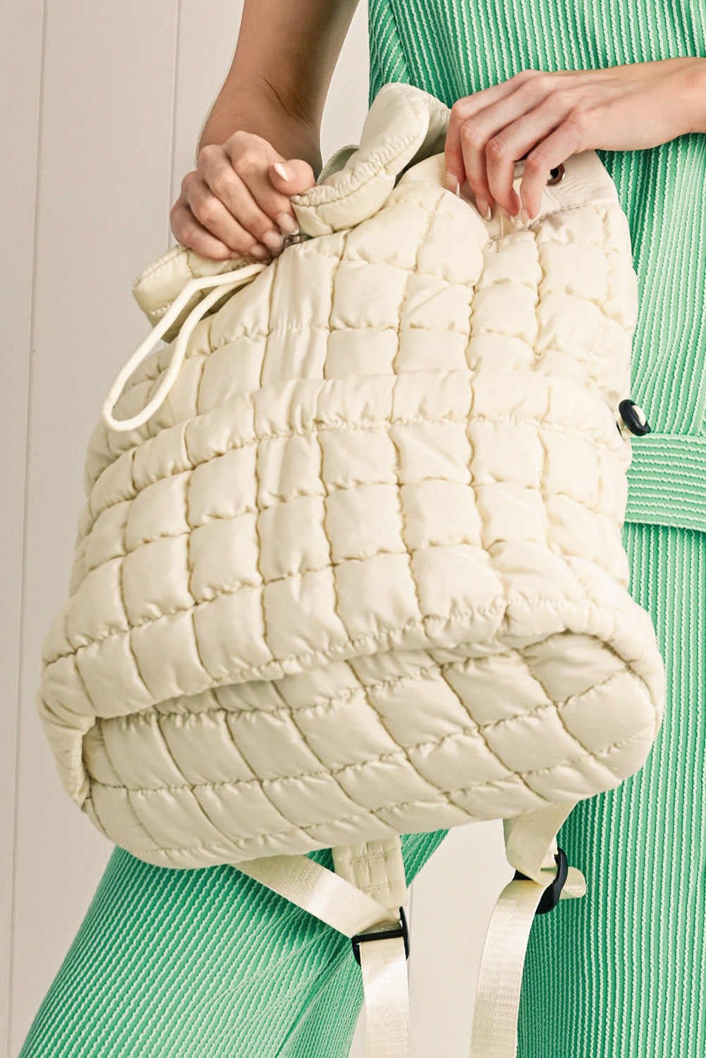 Medium Grey Solid Flapped Quilted Puffer Backpack