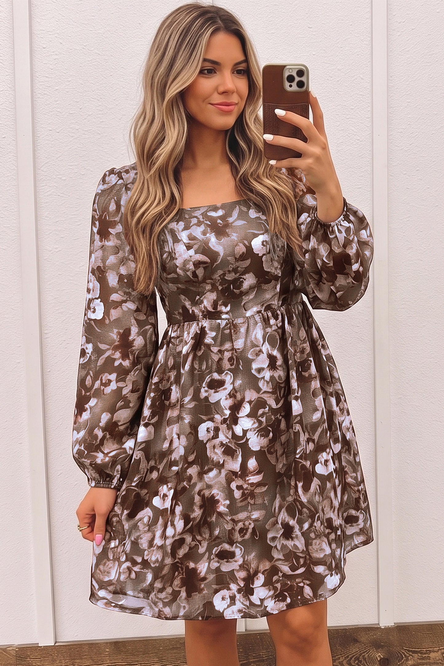 Floral  Long Sleeve Mini  Dress