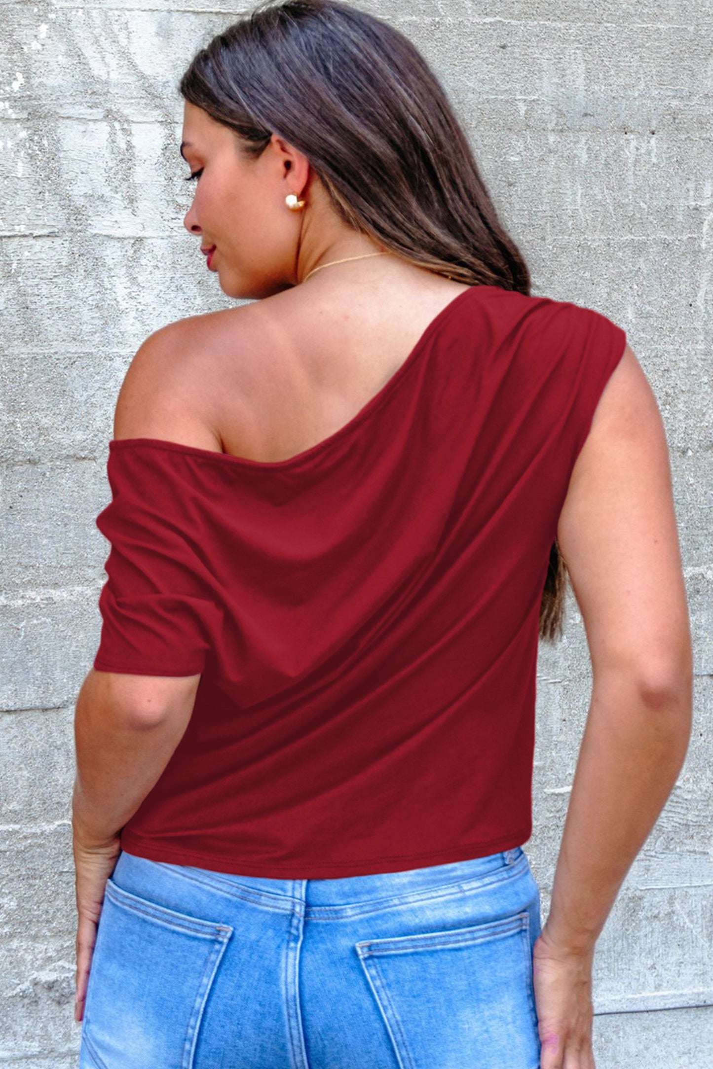 Plus Size Color Asymmetric Neck Short Sleeve Blouse