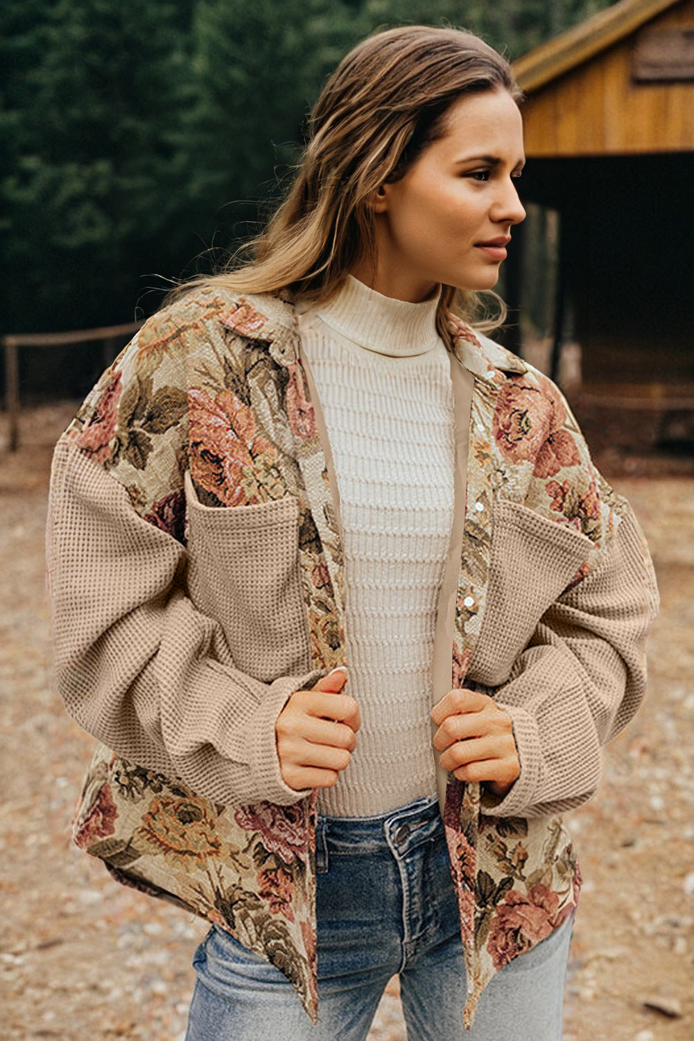 Waffle Knit  Buttoned Jacket