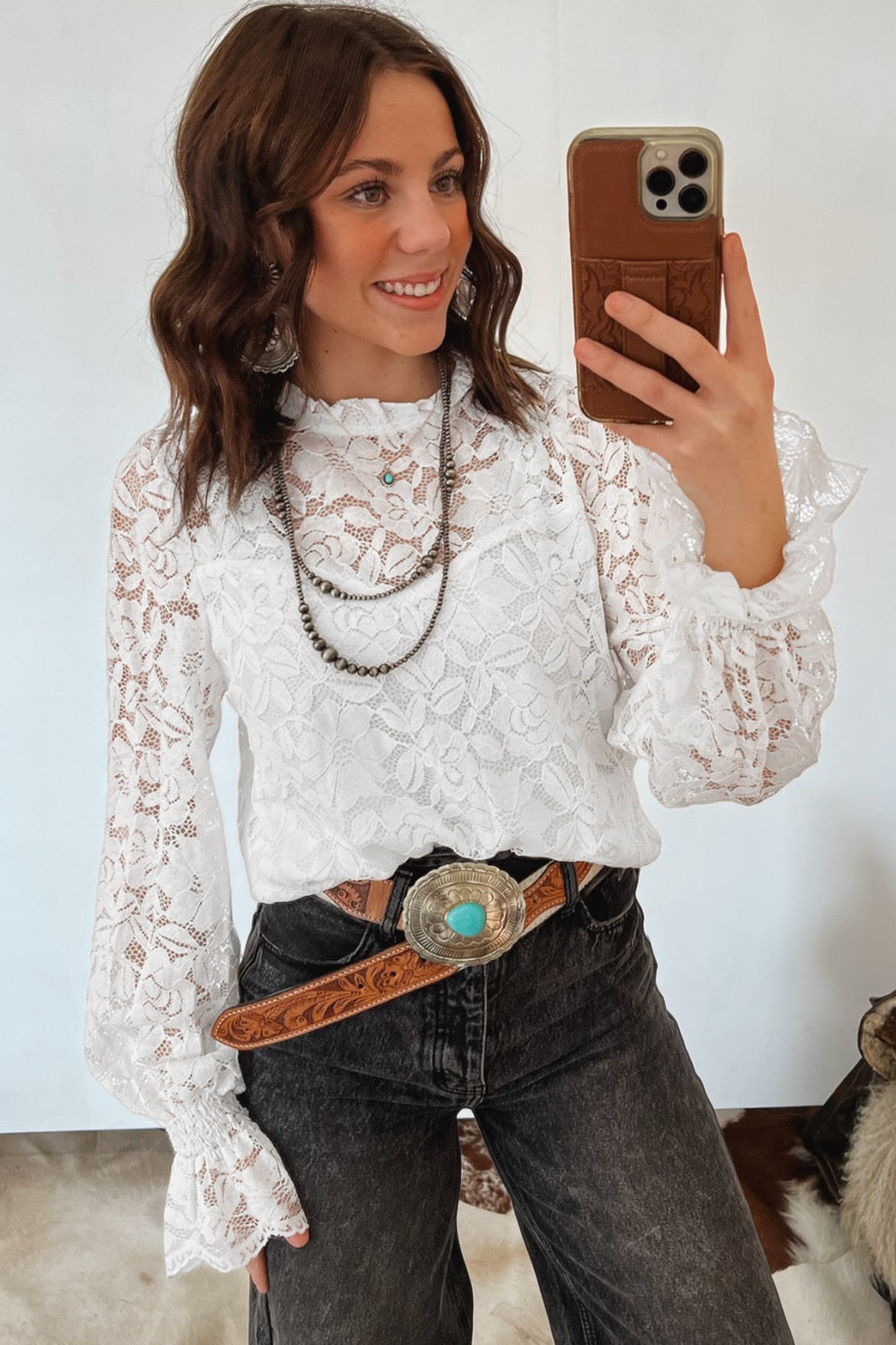 Ruffled Sheer Lace Blouse
