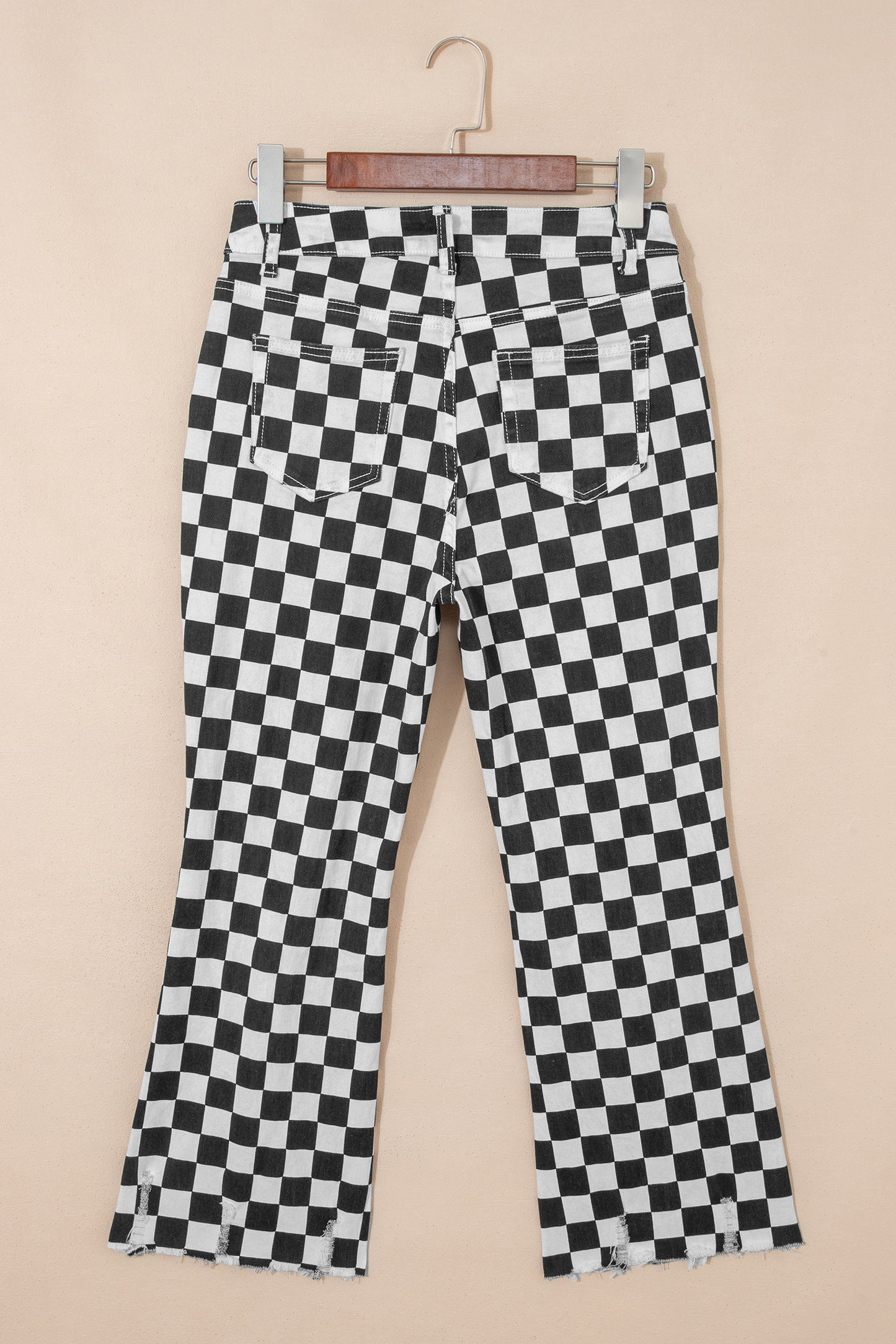 Checkerboard  Distressed  Raw Edge Cropped Jeans