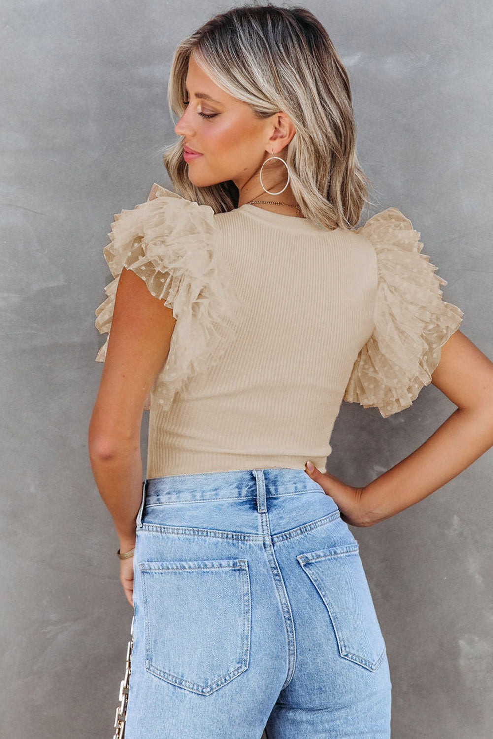 Mesh Ruffle Sleeve Top