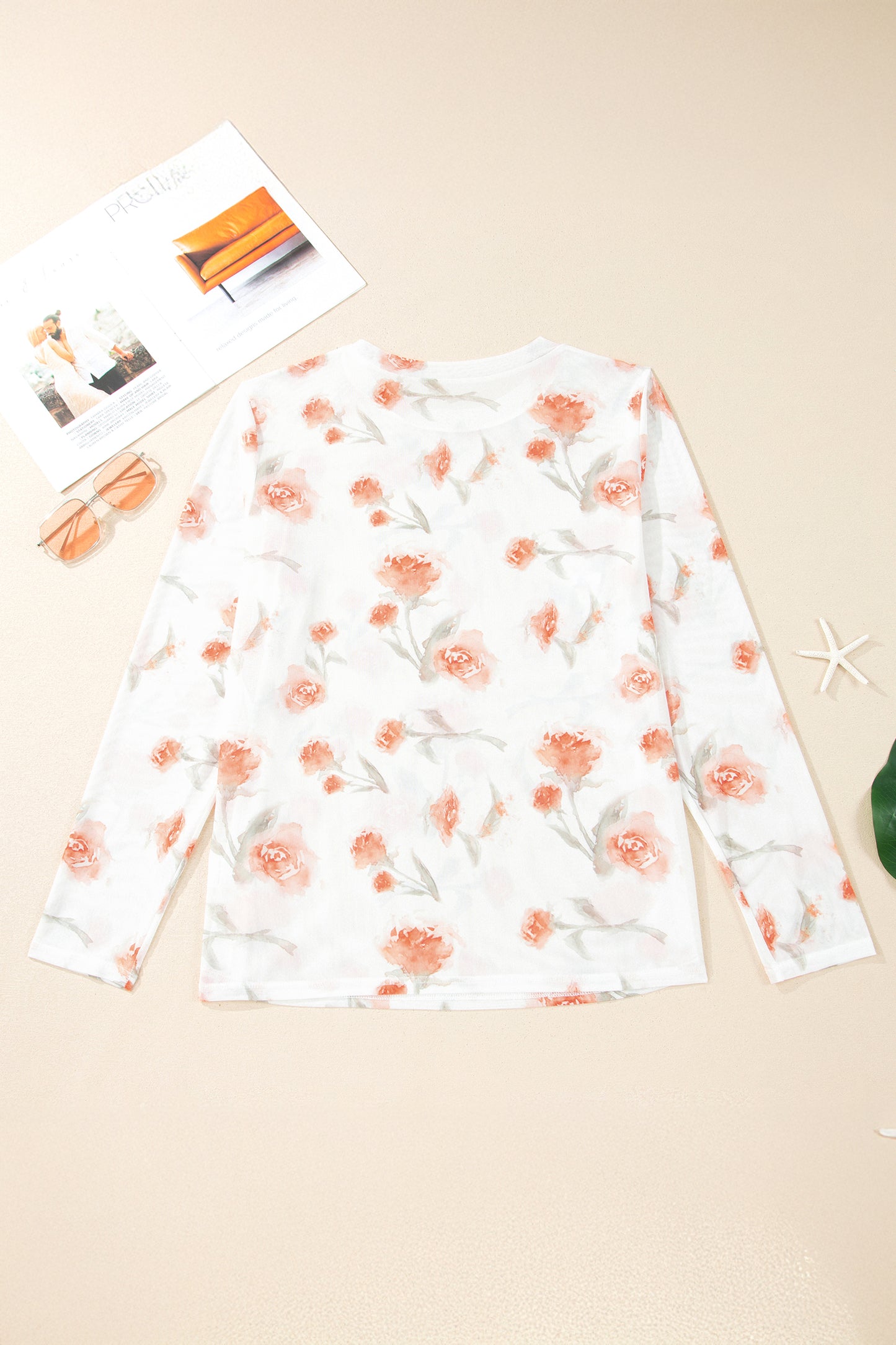 Floral Print Sheer Mesh Long Sleeve Top