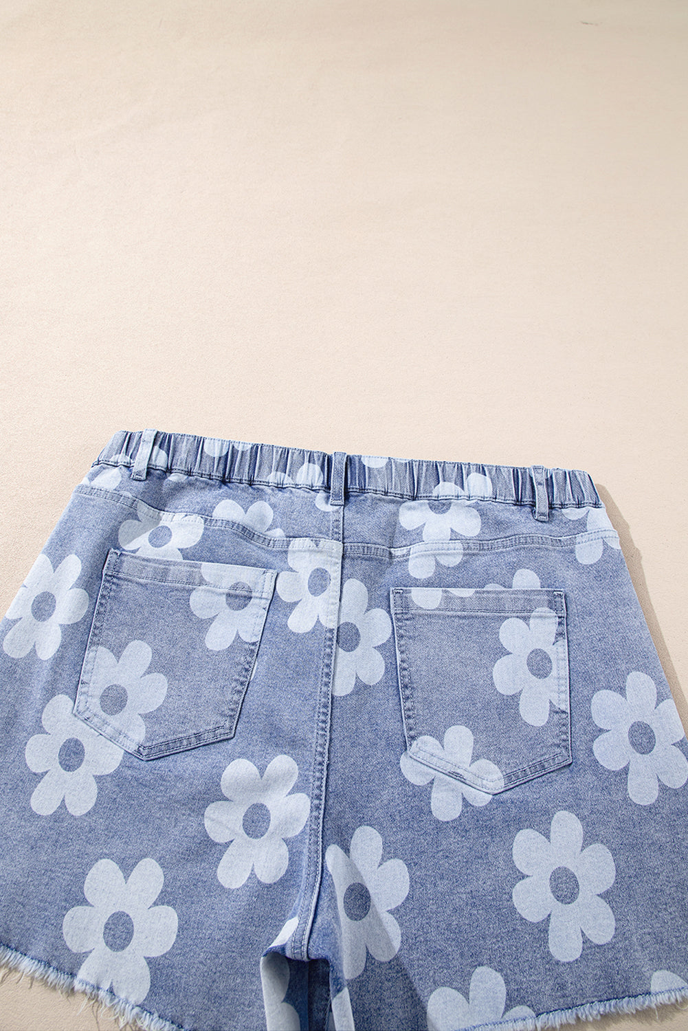 Floral  High Waist Raw Hem Plus Size Denim Shorts