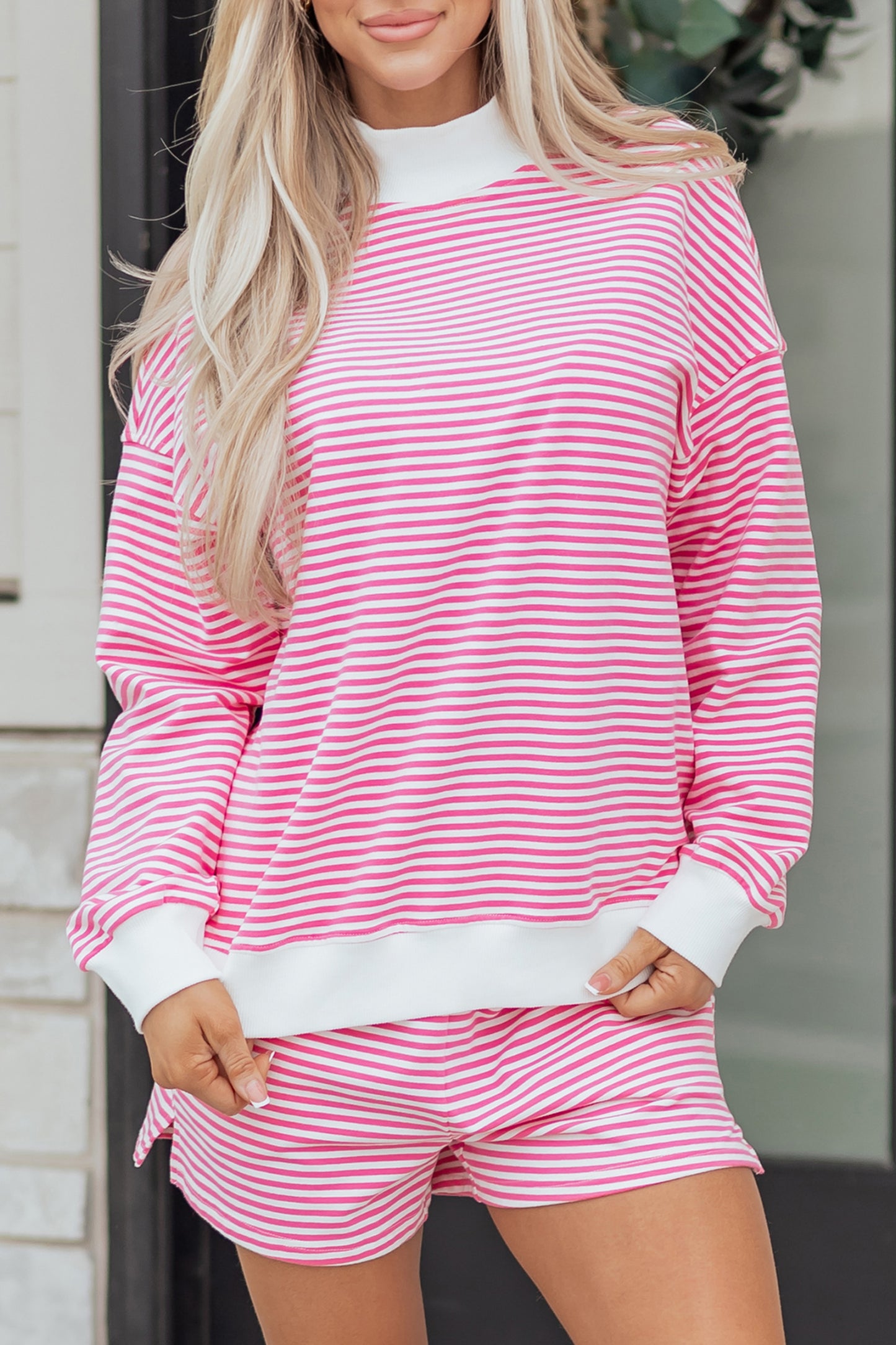 Oversize Mock Neck Sweatshirt and Shorts Set