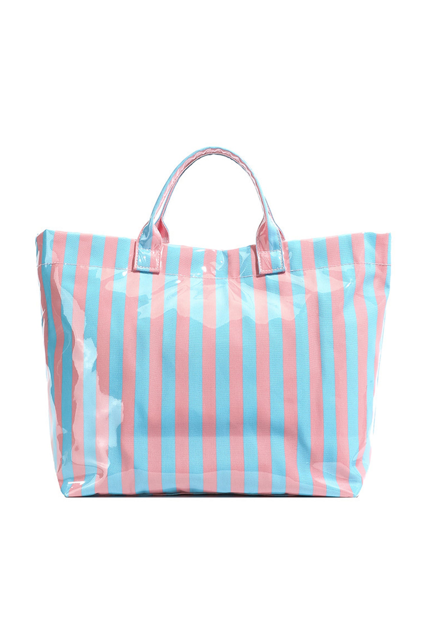 Color black Glossy Striped Vinyl Large Tote Bag (Color Varied)