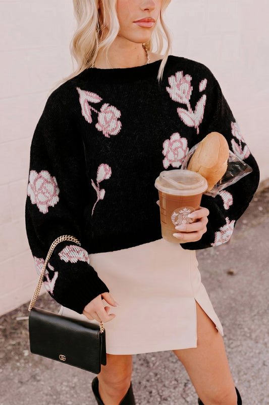 Floral Pattern Puff SleeveSweater
