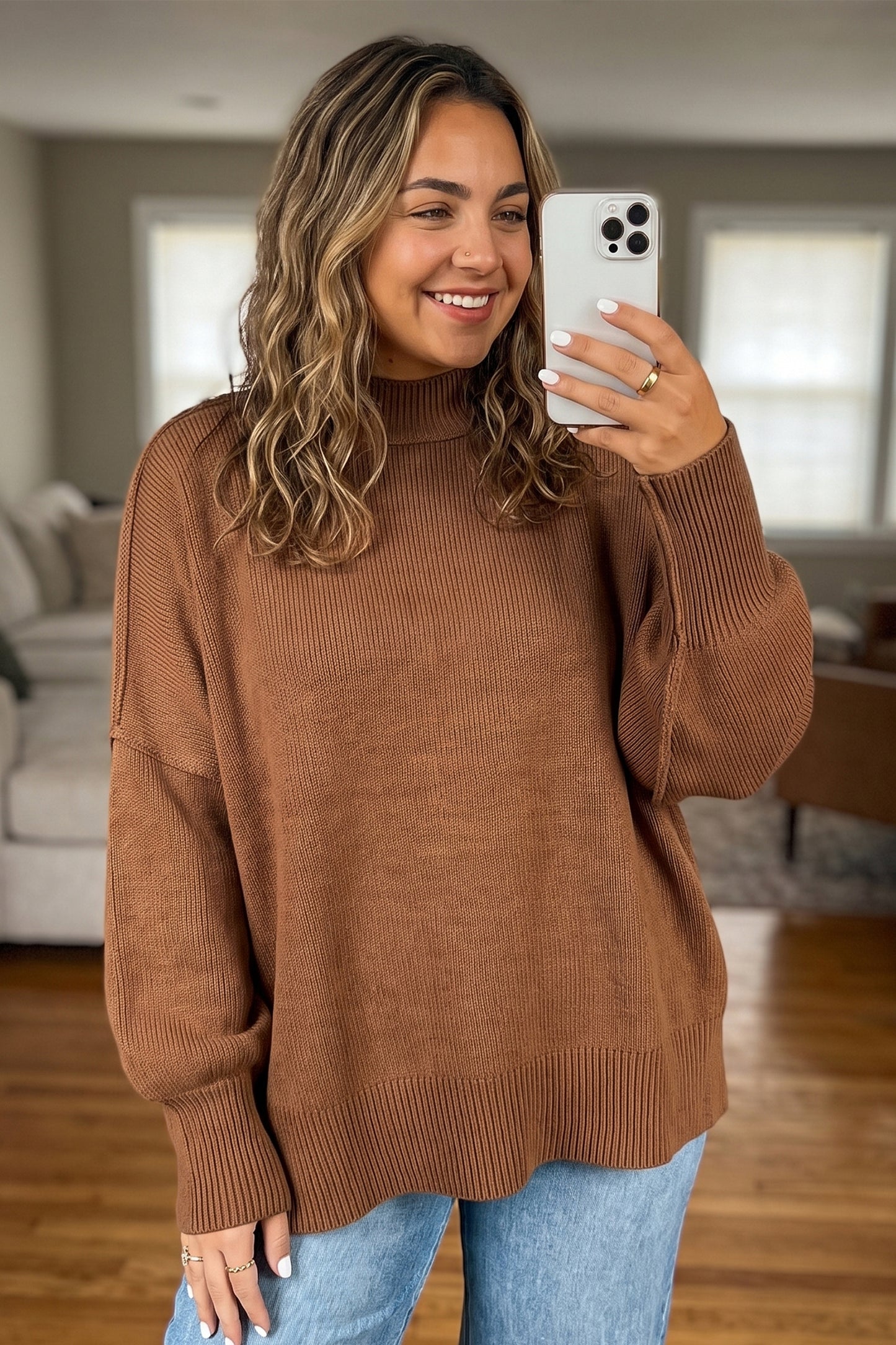 Oversized Ribbed Knit Plus Size Sweater
