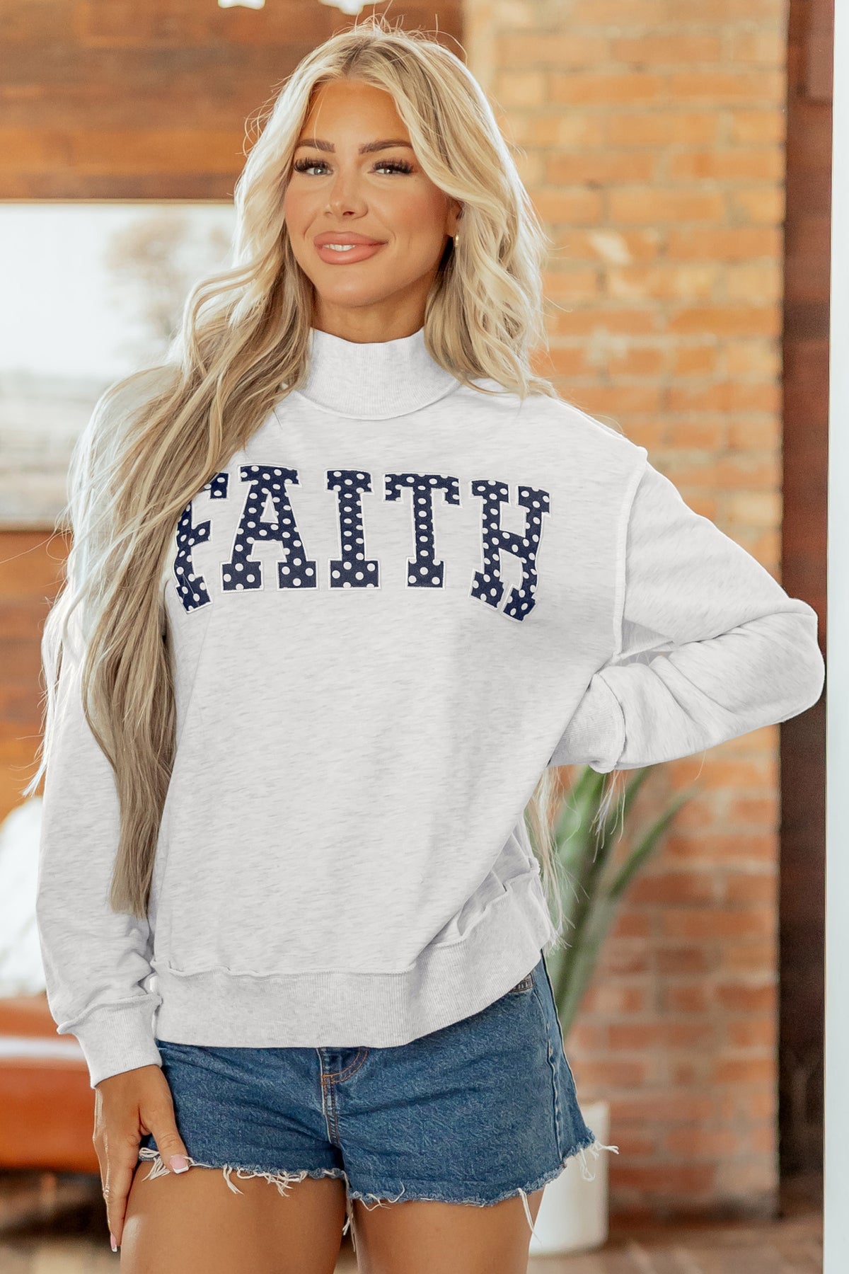 High Neck Polka Dot Baggy Sweatshirt