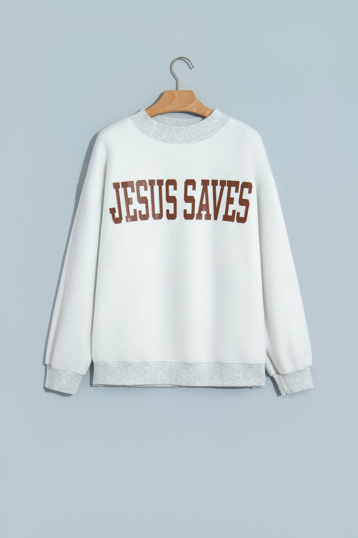 Reversible Christian Faith Print Mock Neck Pullover Sweatshirt