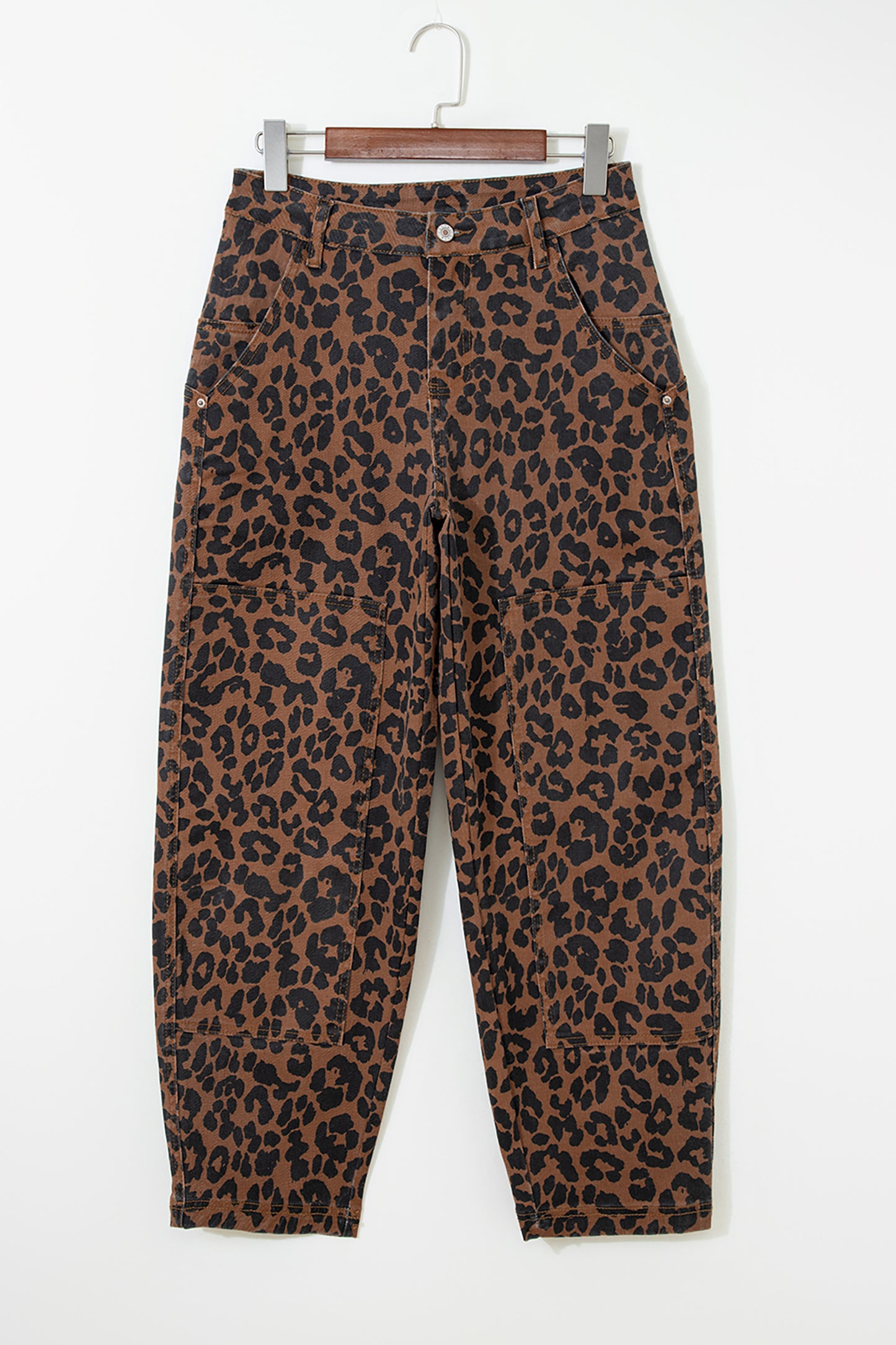 Patchwork Leopard Print Barrel Jeans