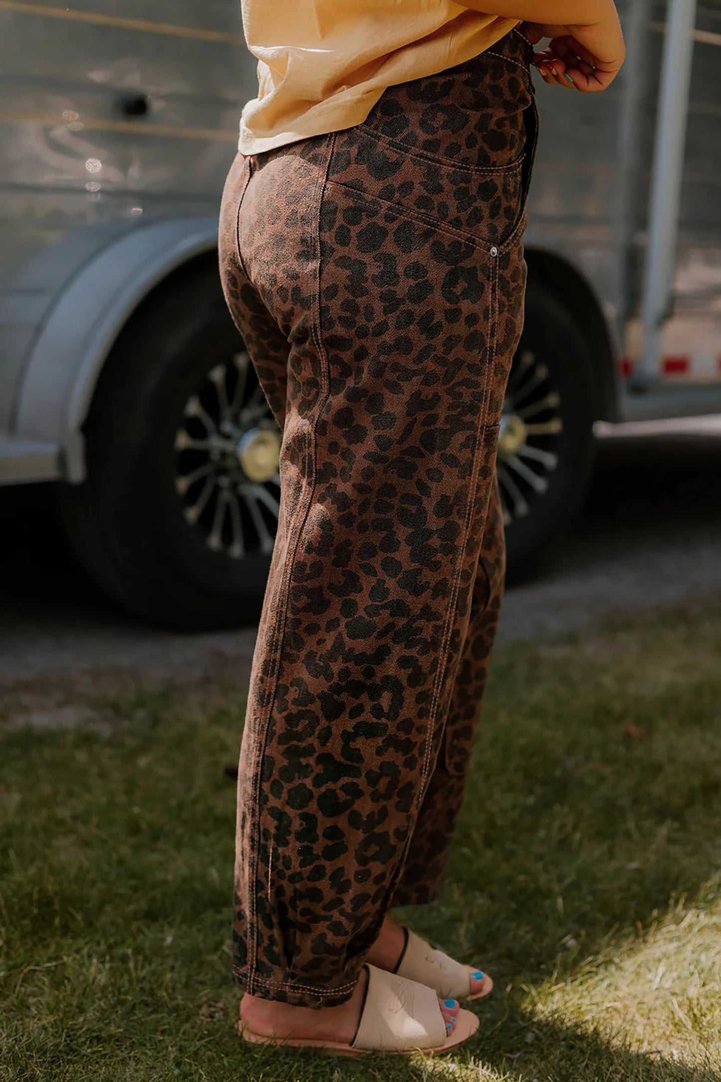 Patchwork Leopard Print Barrel Jeans