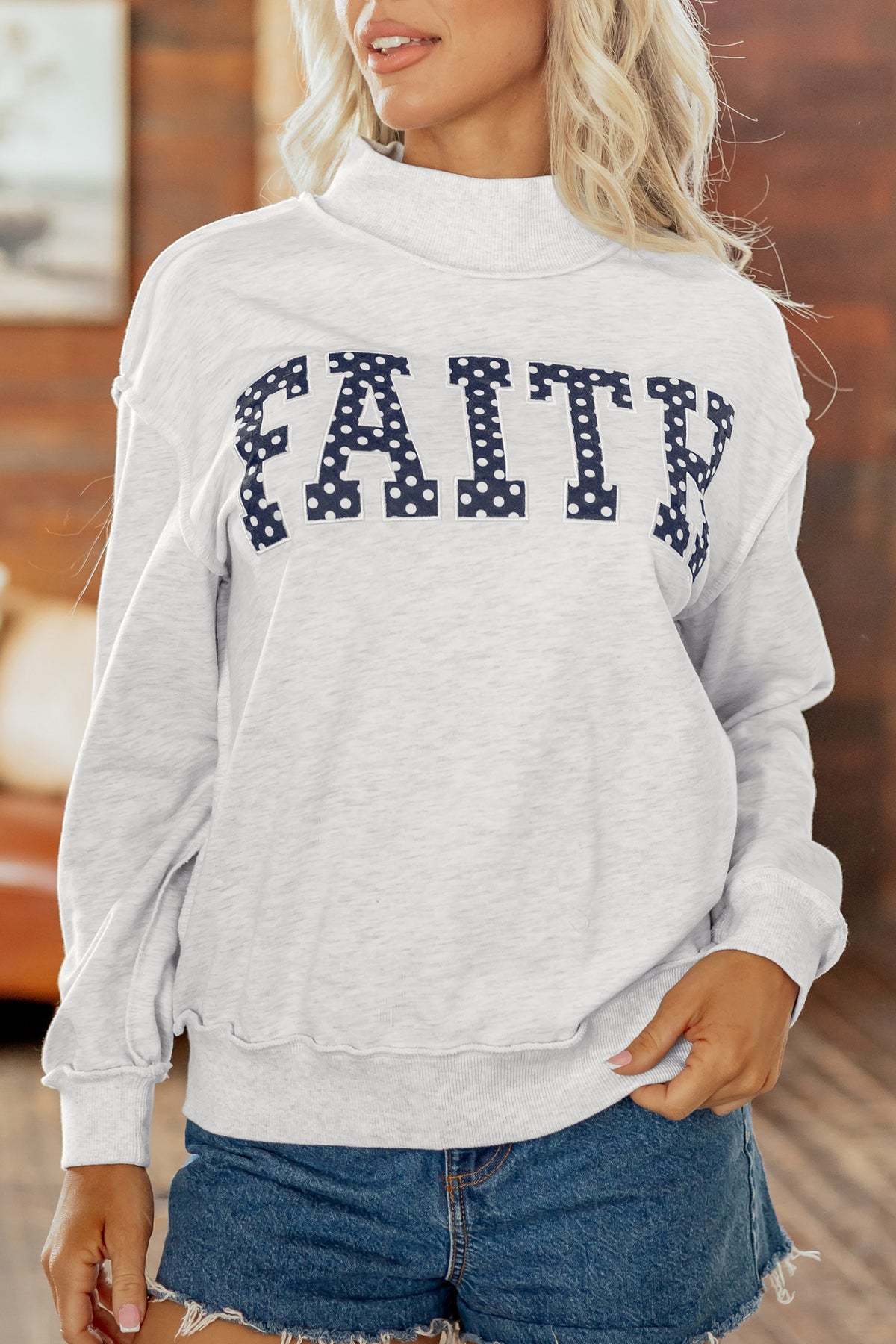 High Neck Polka Dot Baggy Sweatshirt
