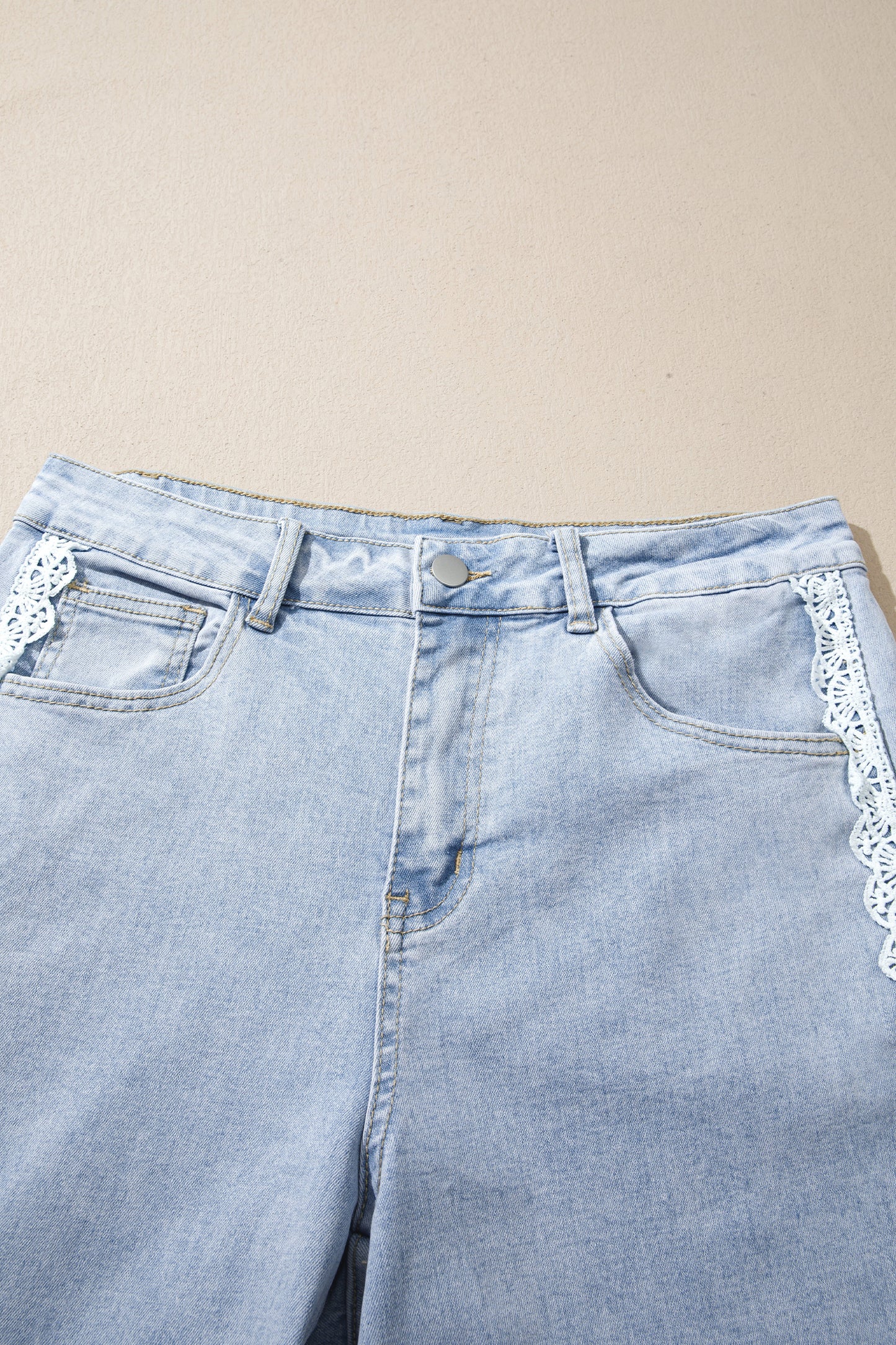 Lace Trim  Full-Length Regular Fit Jeans