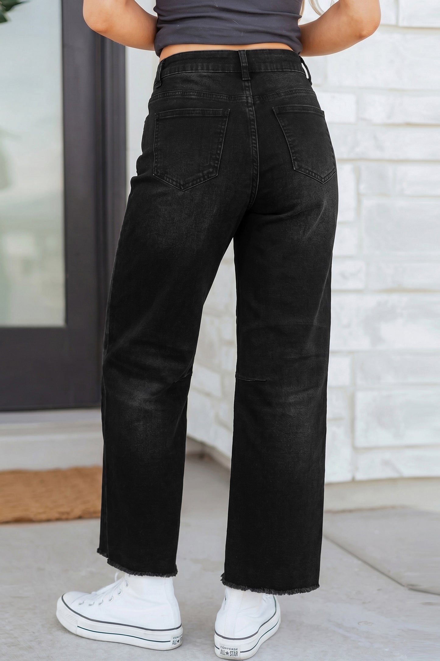 Black Sequin Ghost Patched Graphic Raw Hem Casual Jeans