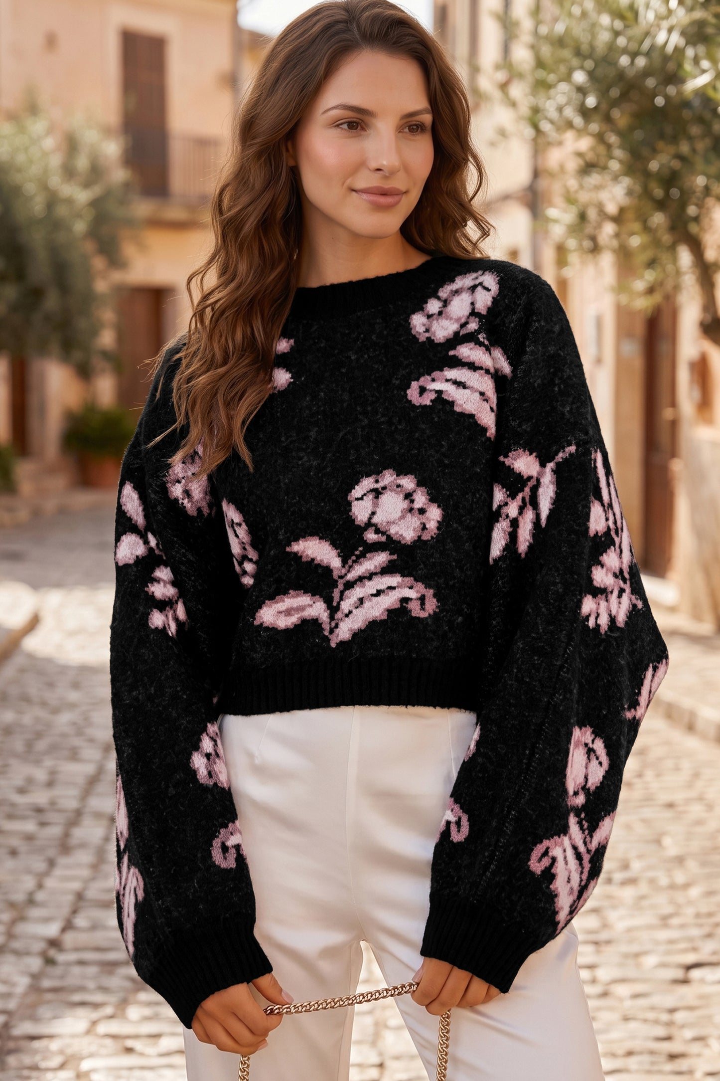 Floral Pattern Puff SleeveSweater