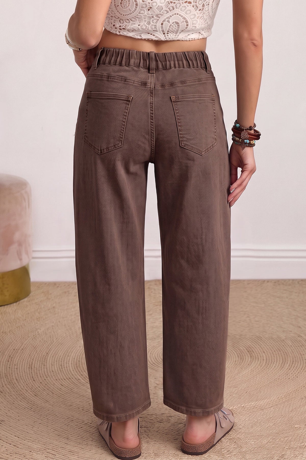 Front Pocket Ankle-length Barrel Jeans