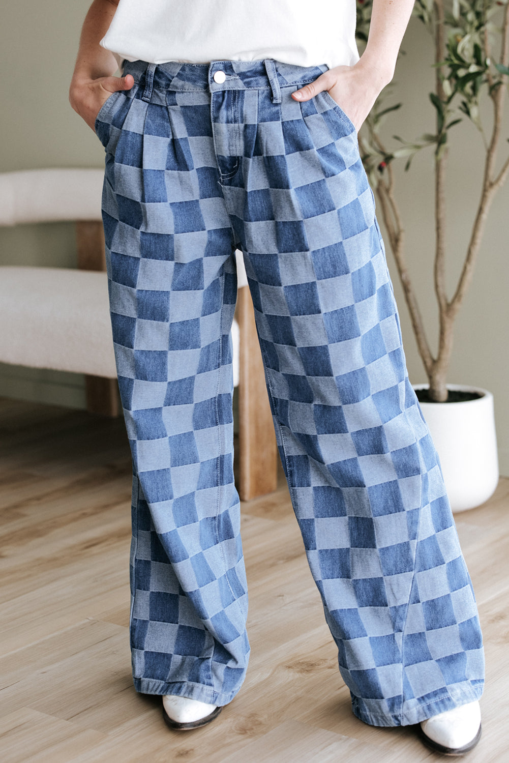 Dark Grey Checkered  Jeans