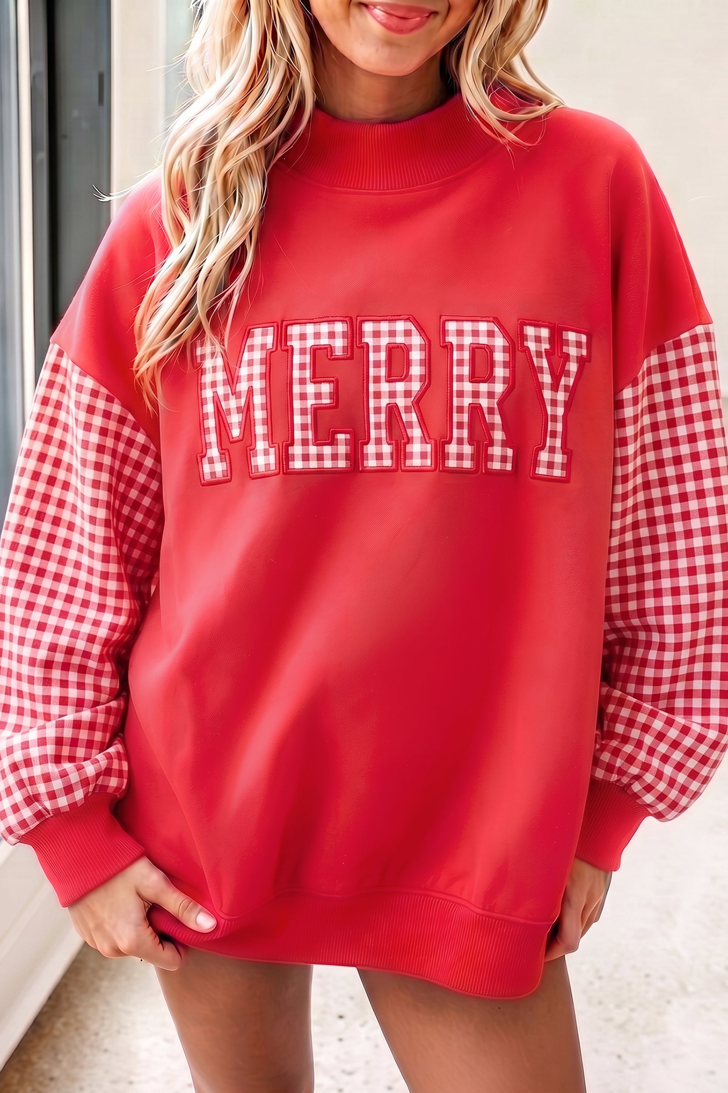 Gingham Plaid Oversized Pullover Sweatshirt
