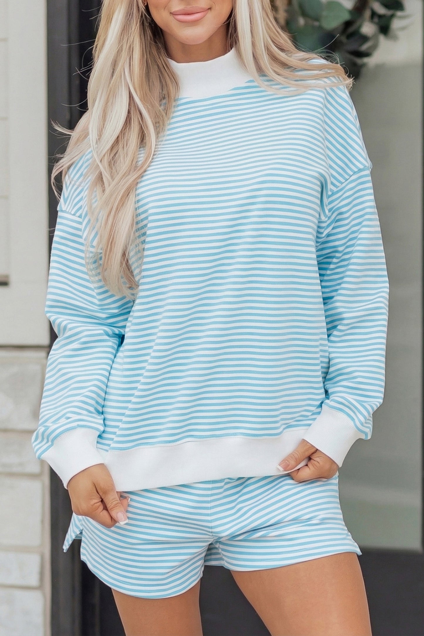 Oversize Mock Neck Sweatshirt and Shorts Set