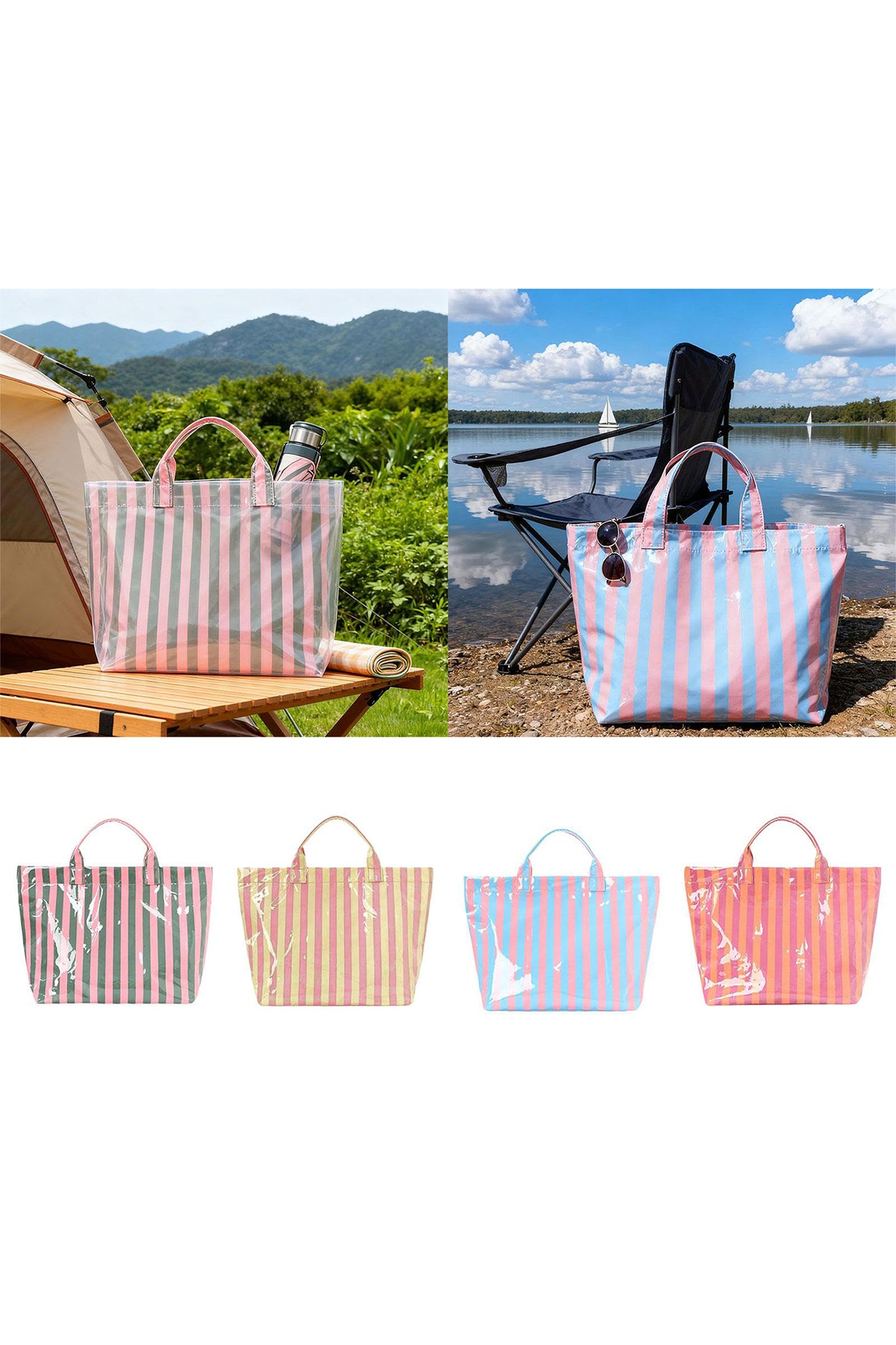 Color black Glossy Striped Vinyl Large Tote Bag (Color Varied)