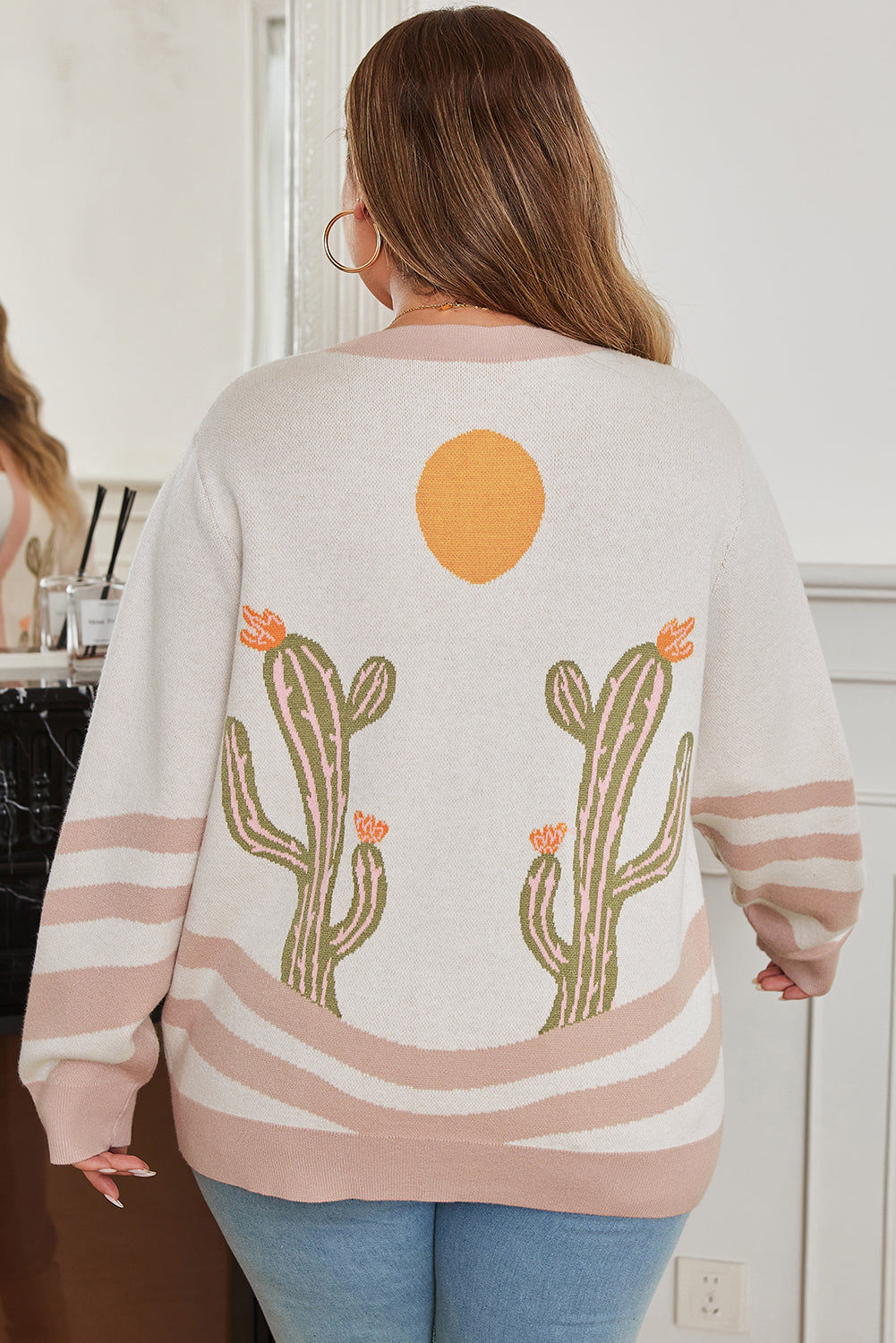 Western Desert Cactus  Button Cardigan Sweater
