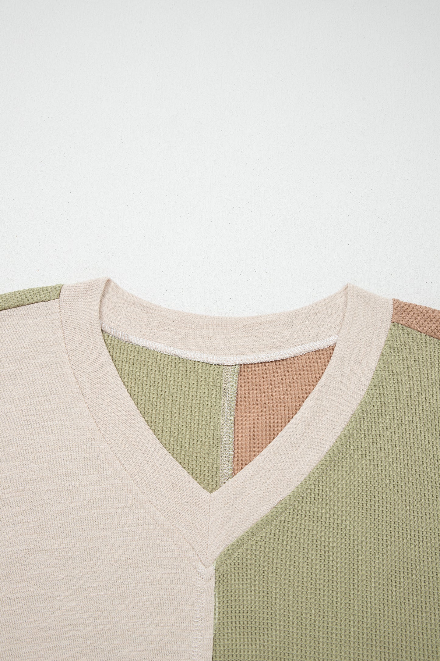 Patchwork V Neck Long Sleeve Top