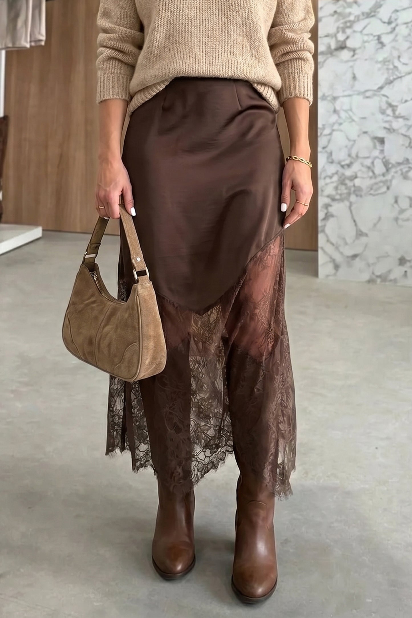 Silk & Lace Long  Skirt