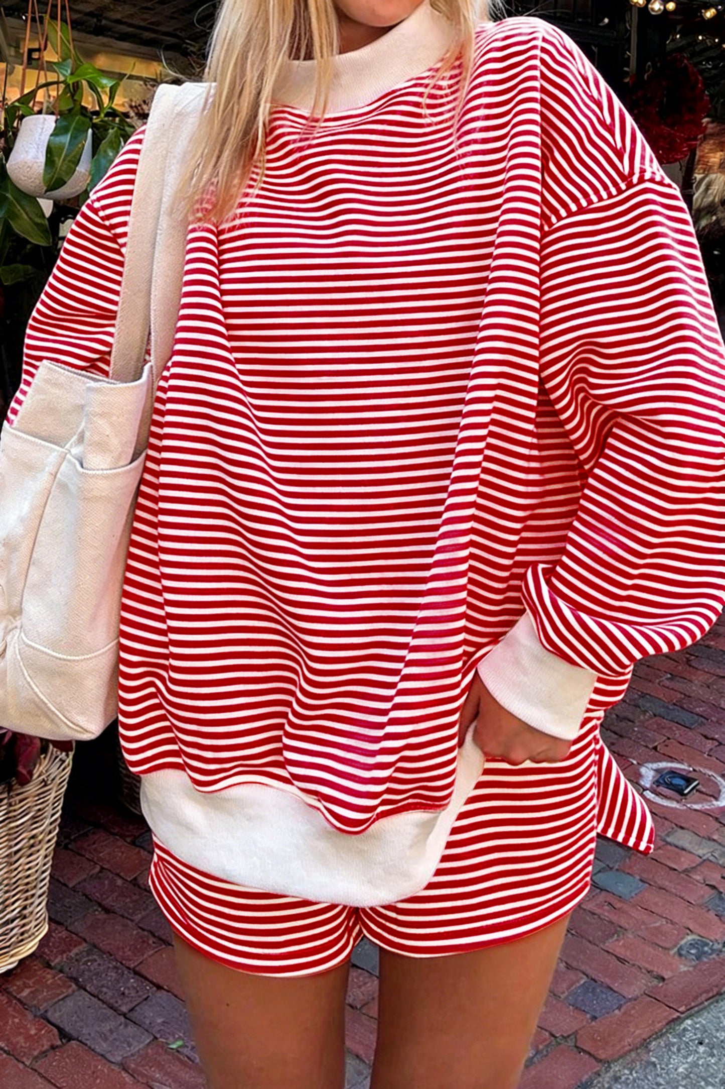Oversize Mock Neck Sweatshirt and Shorts Set
