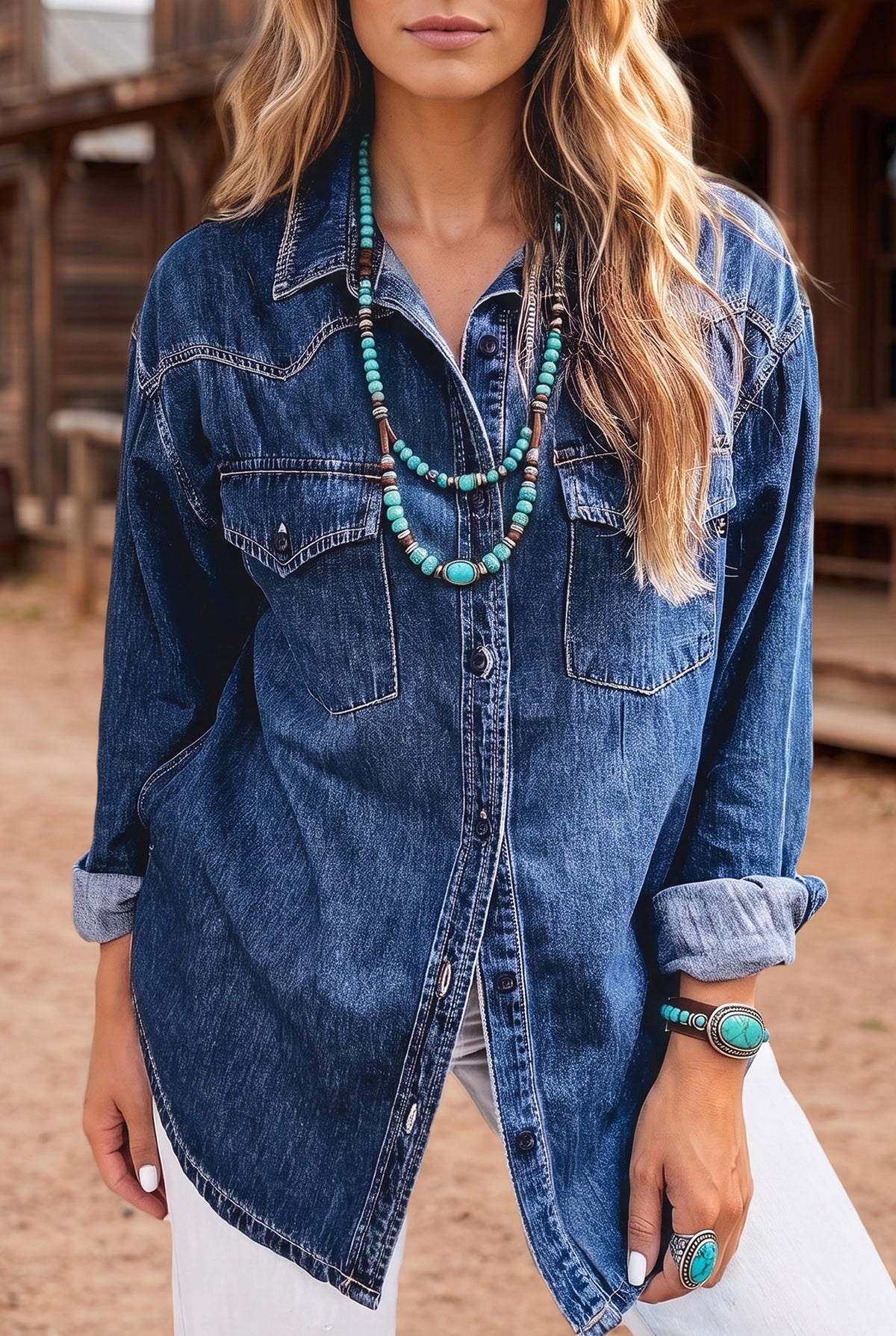 Dark Long Sleeve Denim Shirt