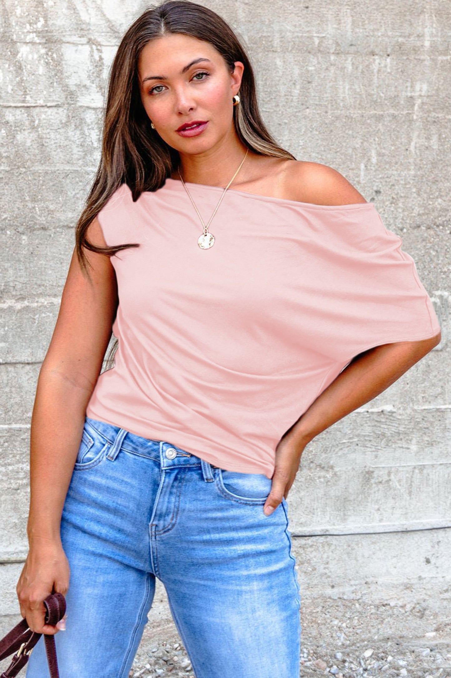 Plus Size Color Asymmetric Neck Short Sleeve Blouse