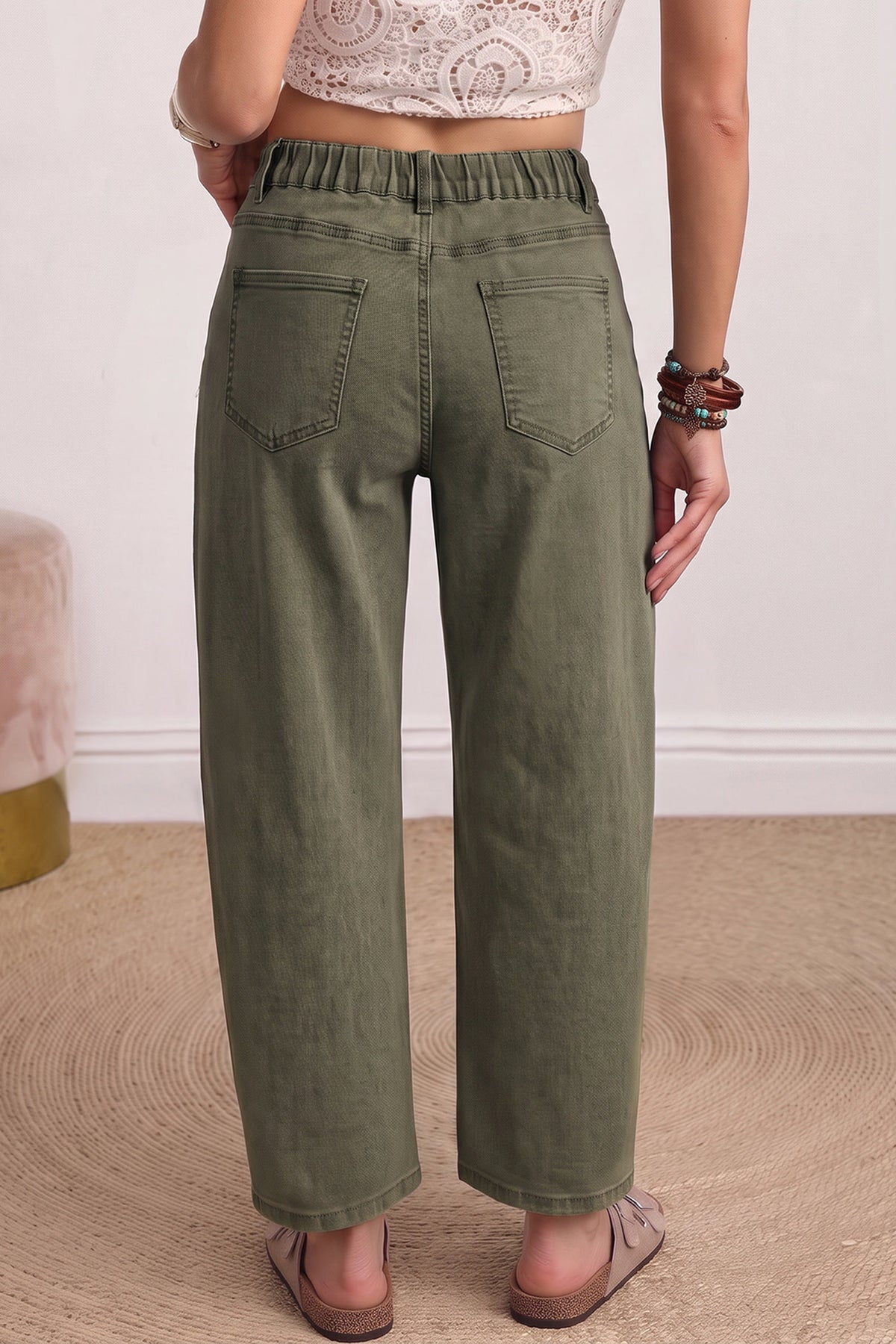 Front Pocket Ankle-length Barrel Jeans
