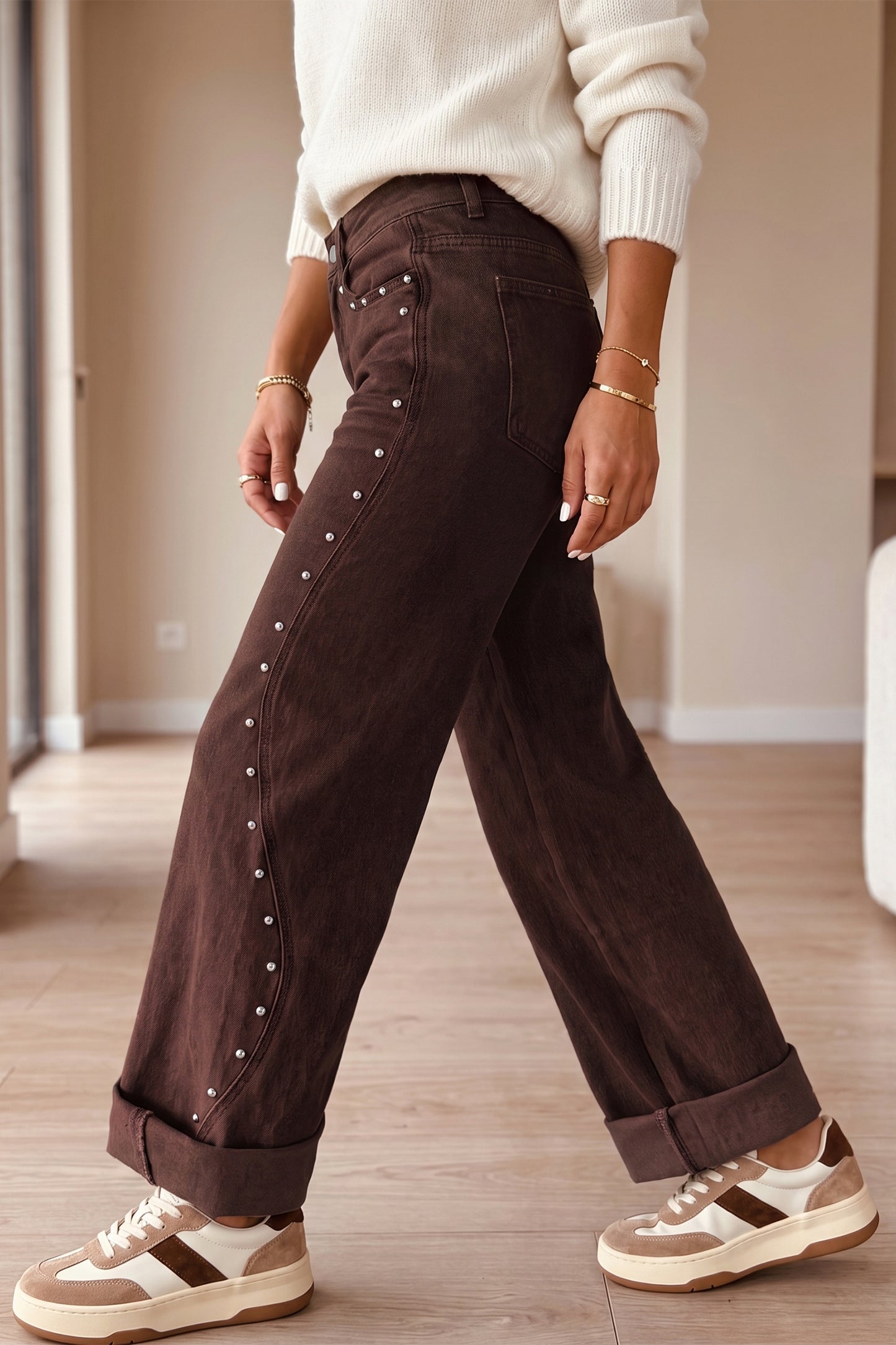 Side Seam Rivet Ankle Jeans
