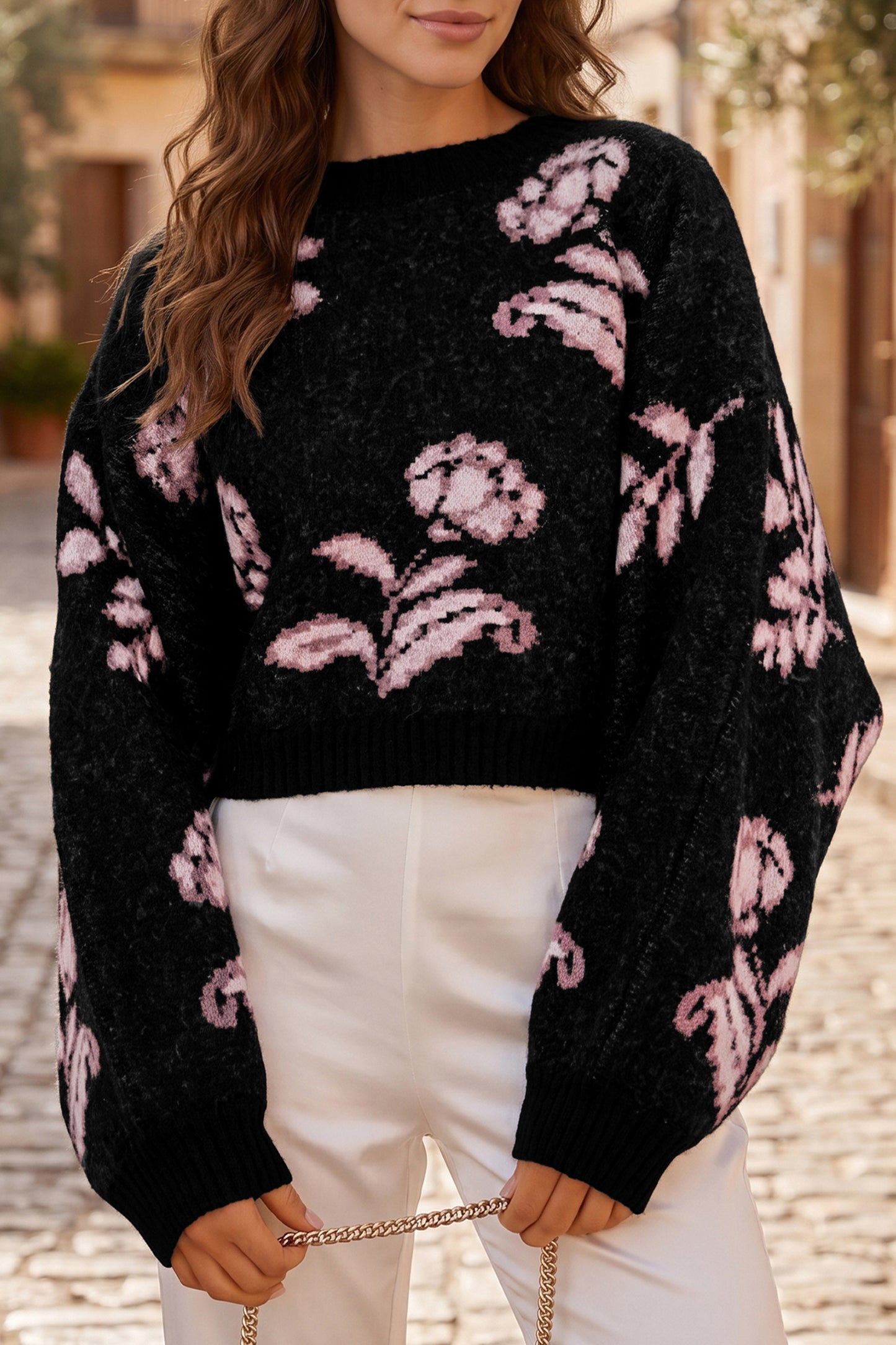 Floral Pattern Puff SleeveSweater