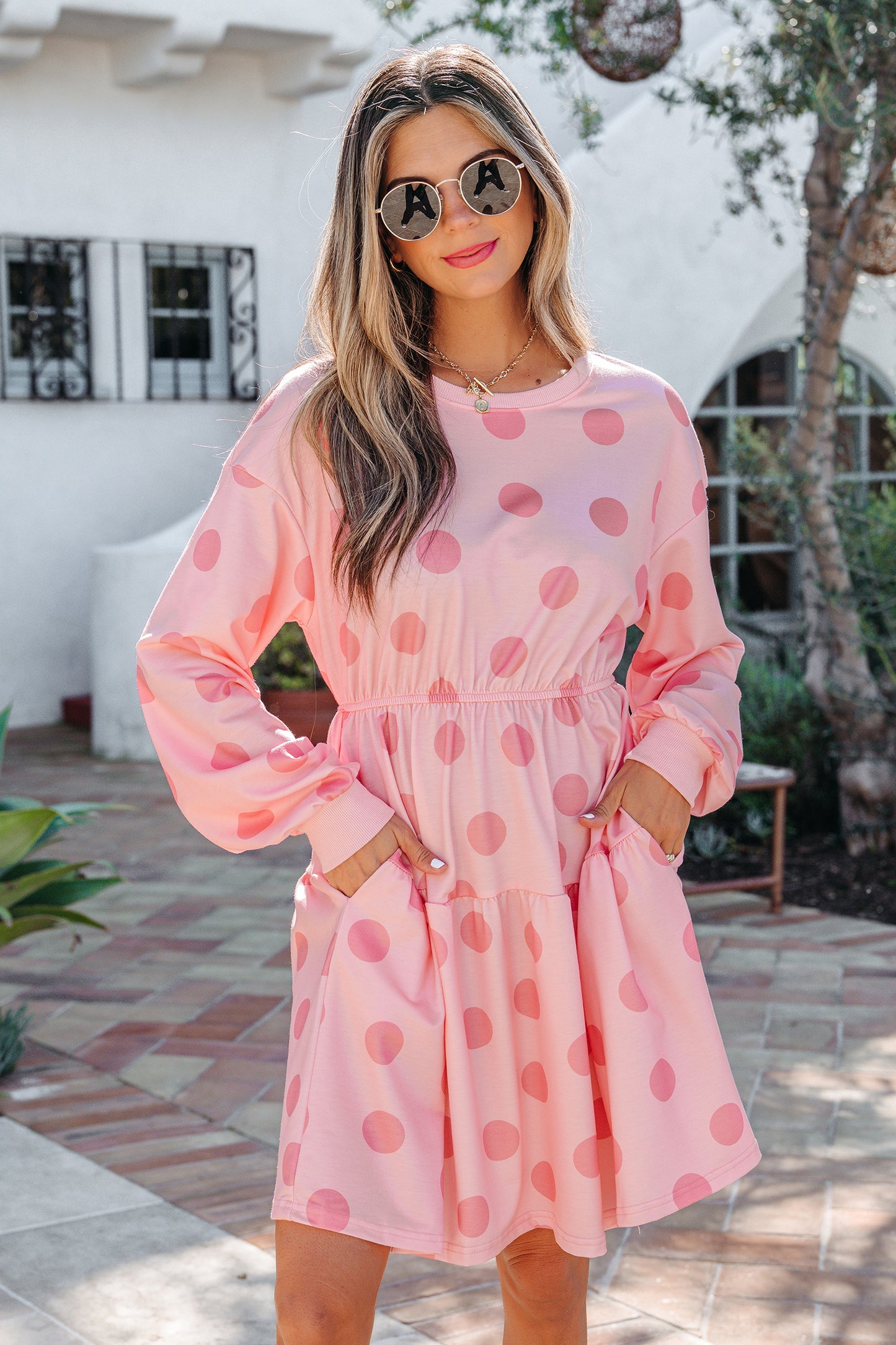 Polka Dot Long Sleeve Mini Dress