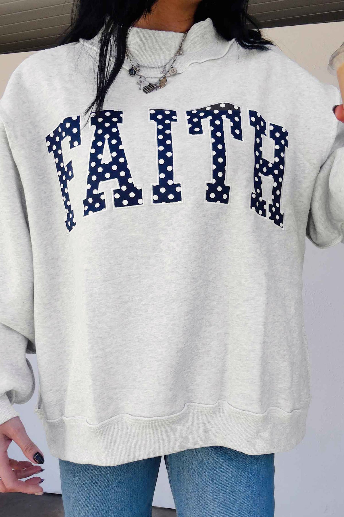 High Neck Polka Dot Baggy Sweatshirt