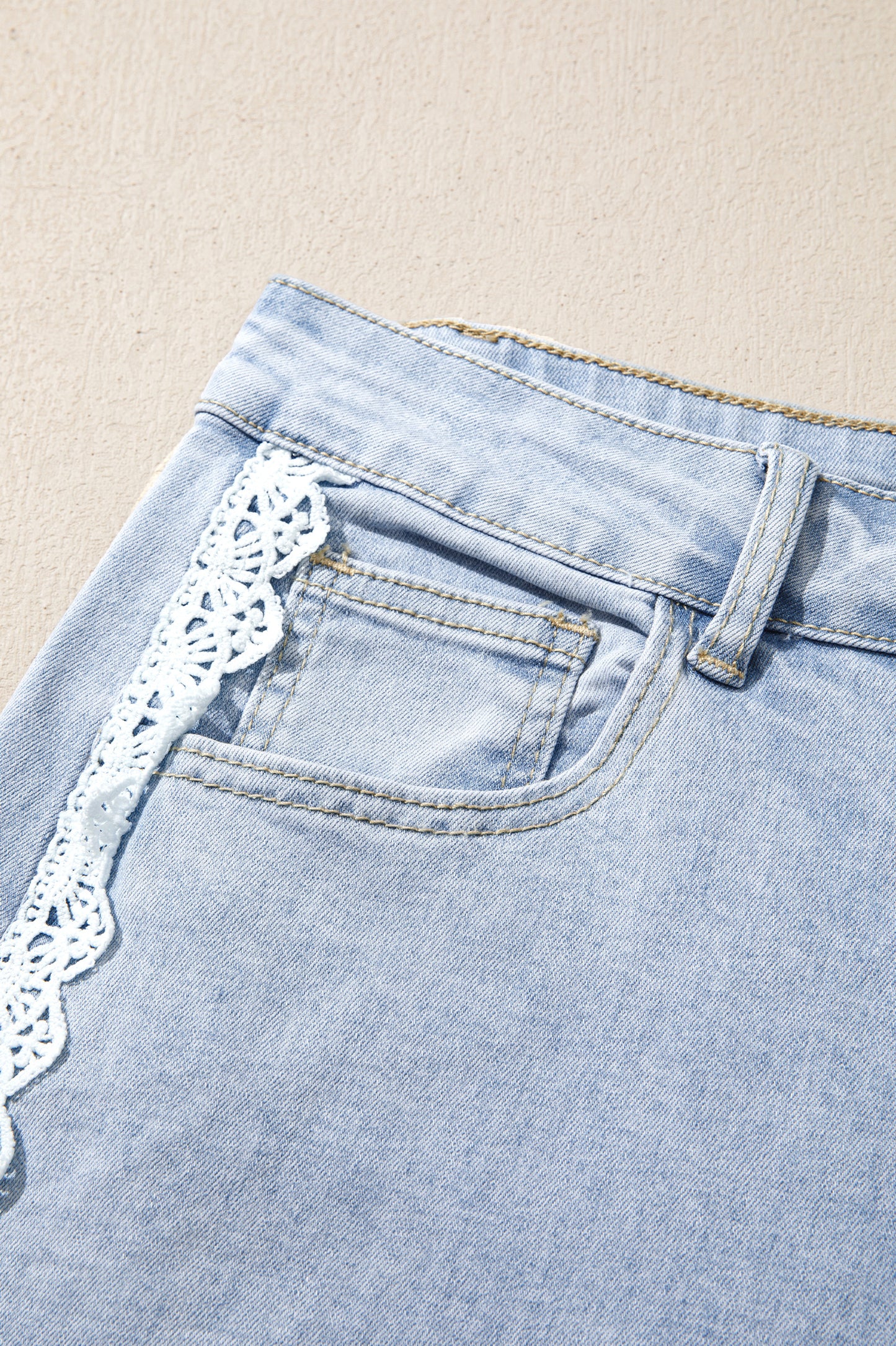 Lace Trim  Full-Length Regular Fit Jeans