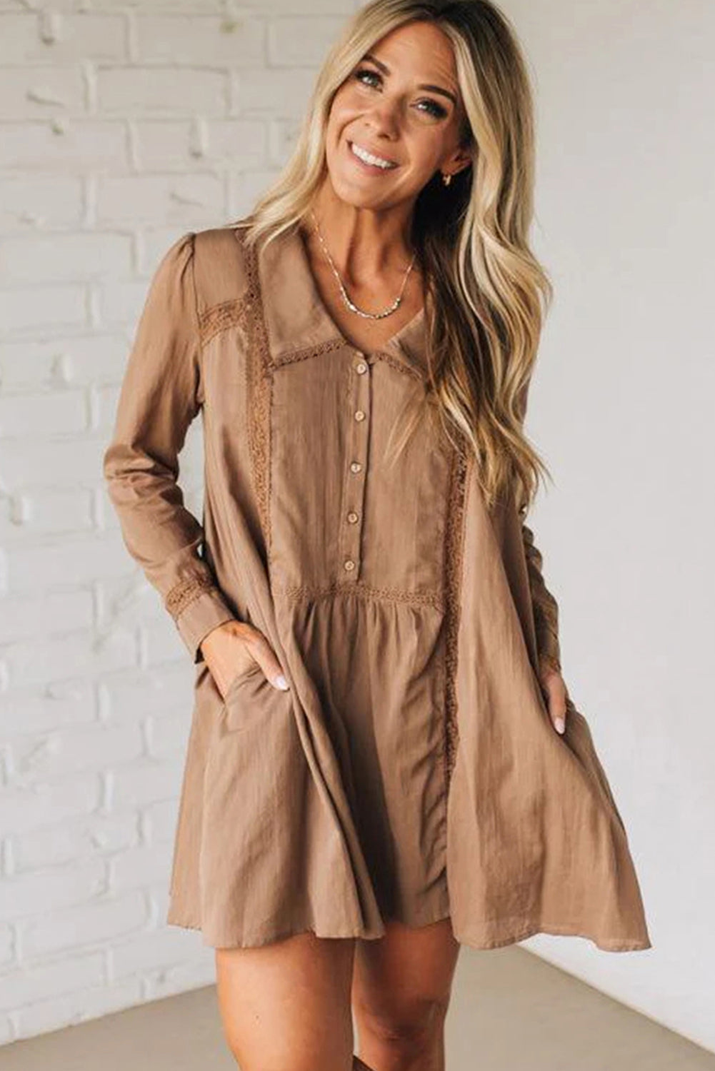Peter Pan Collar Long Sleeve Mini Dress