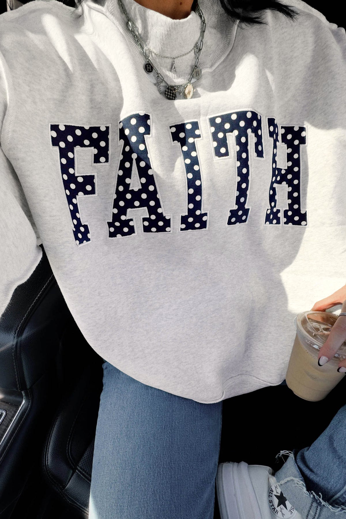 High Neck Polka Dot Baggy Sweatshirt