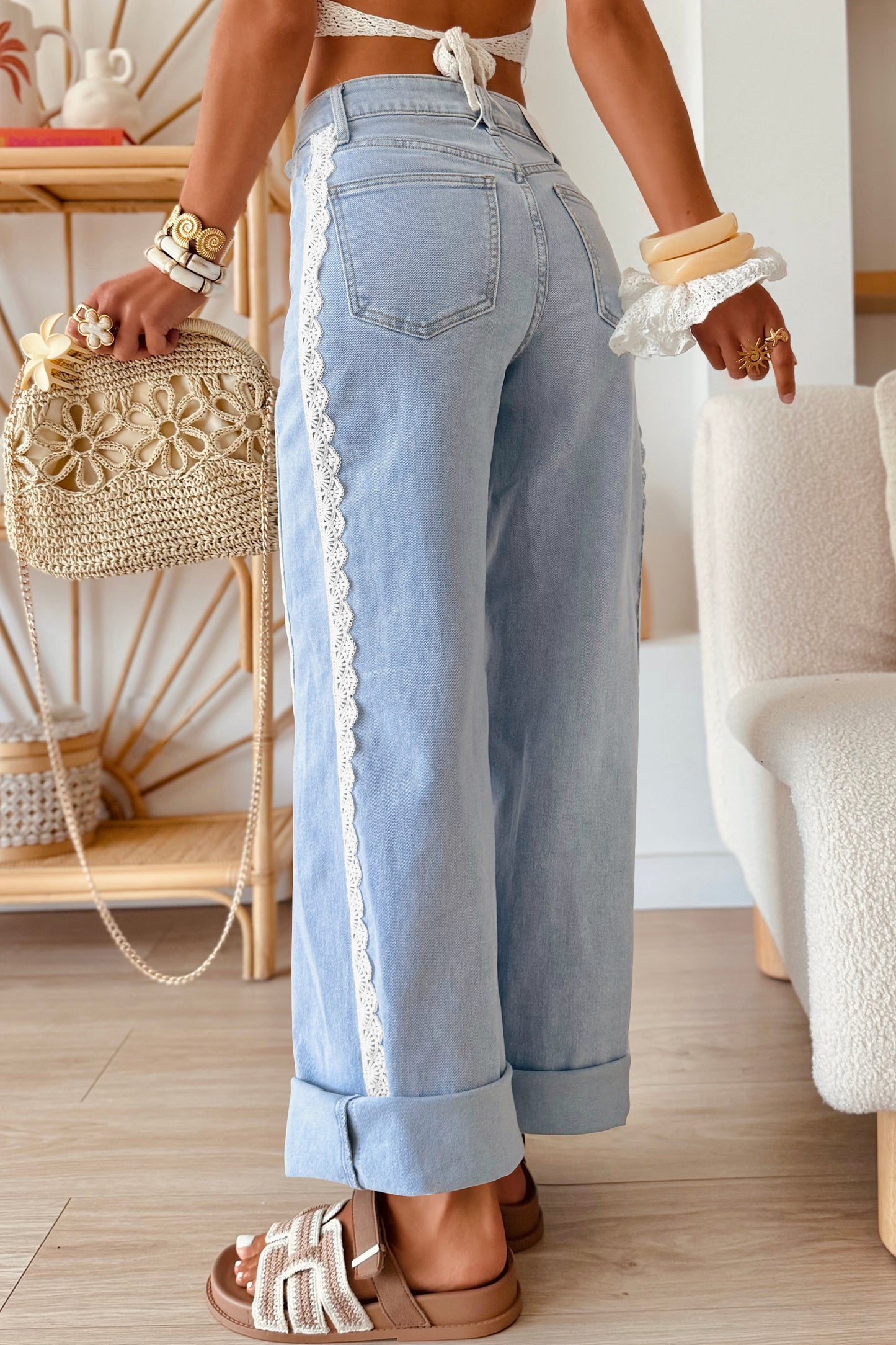 Lace Trim  Full-Length Regular Fit Jeans