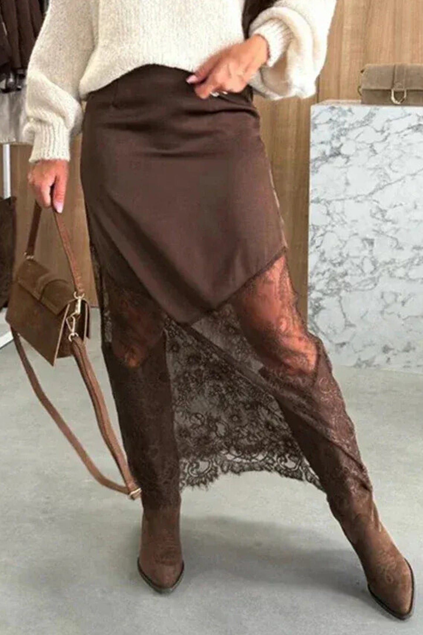 Silk & Lace Long  Skirt