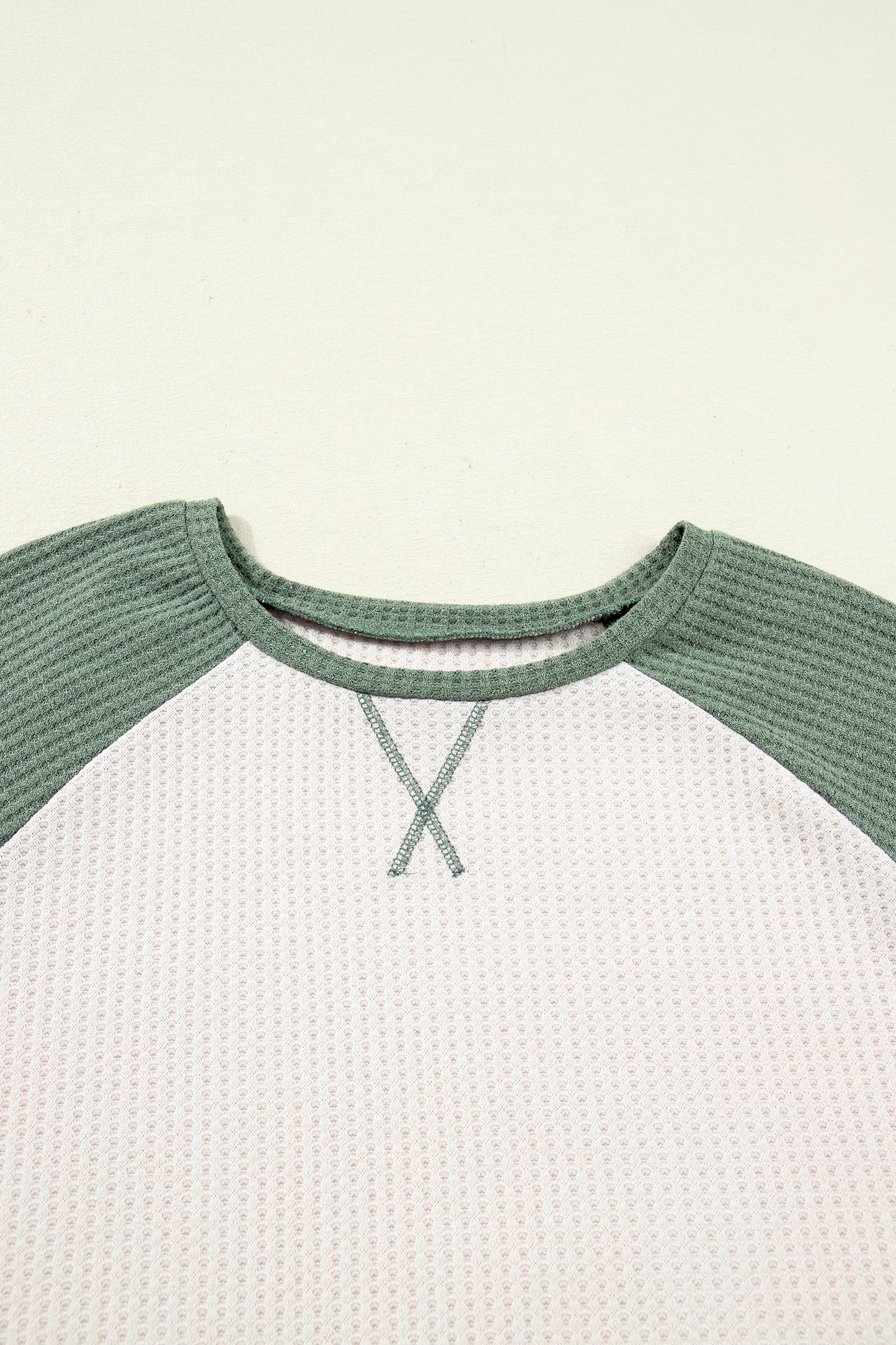 Waffled Color Block Long Sleeve Top
