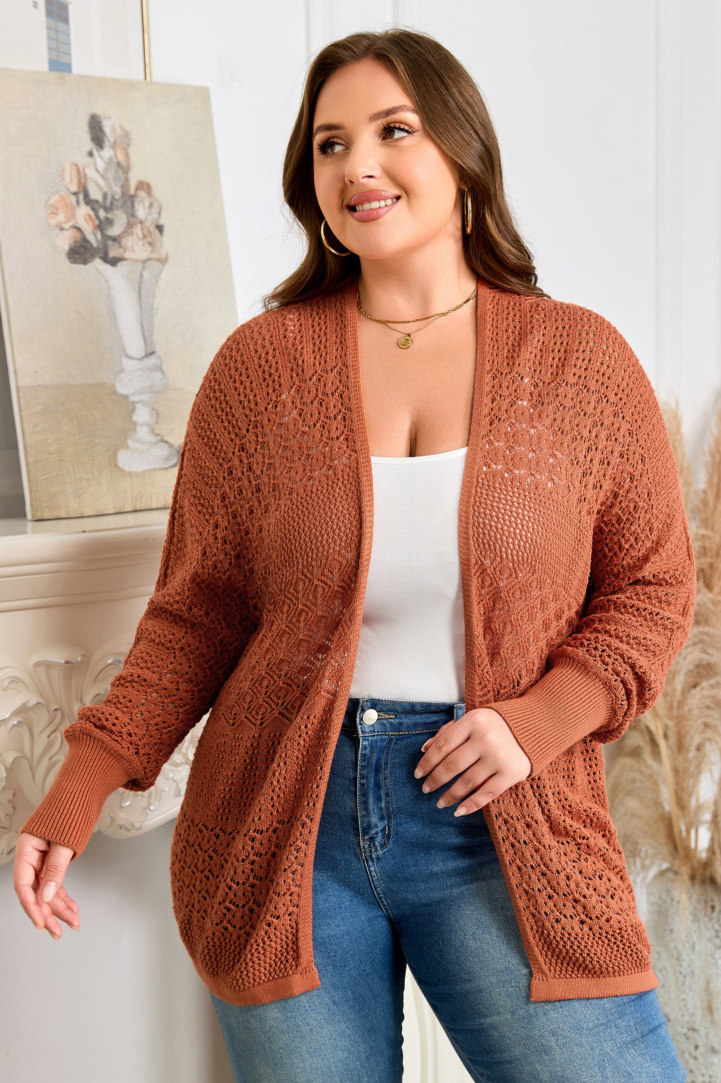 Knitted Open Front Plus Cardigan