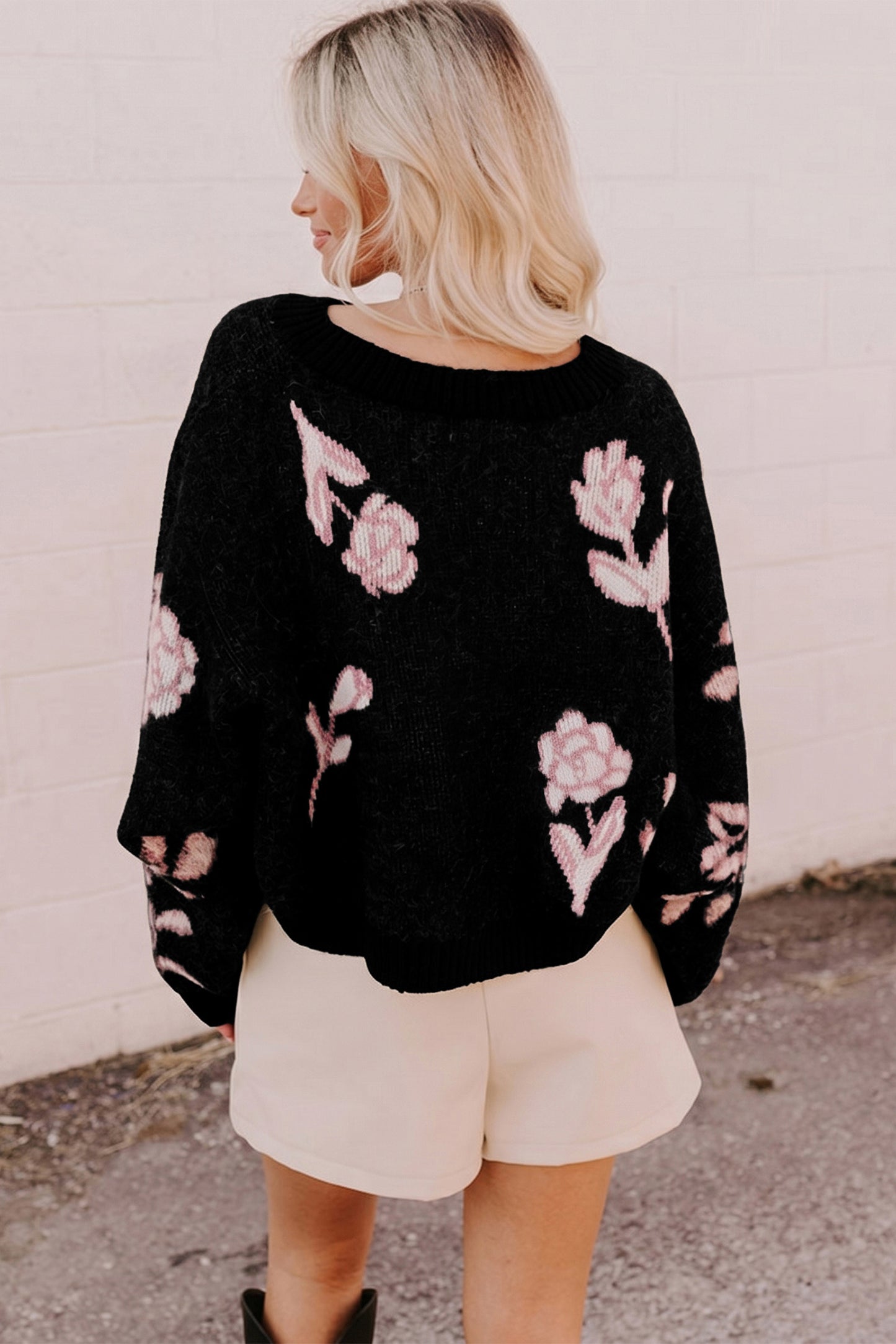 Floral Pattern Puff SleeveSweater