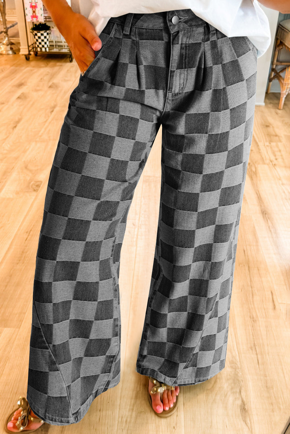 Dark Grey Checkered  Jeans