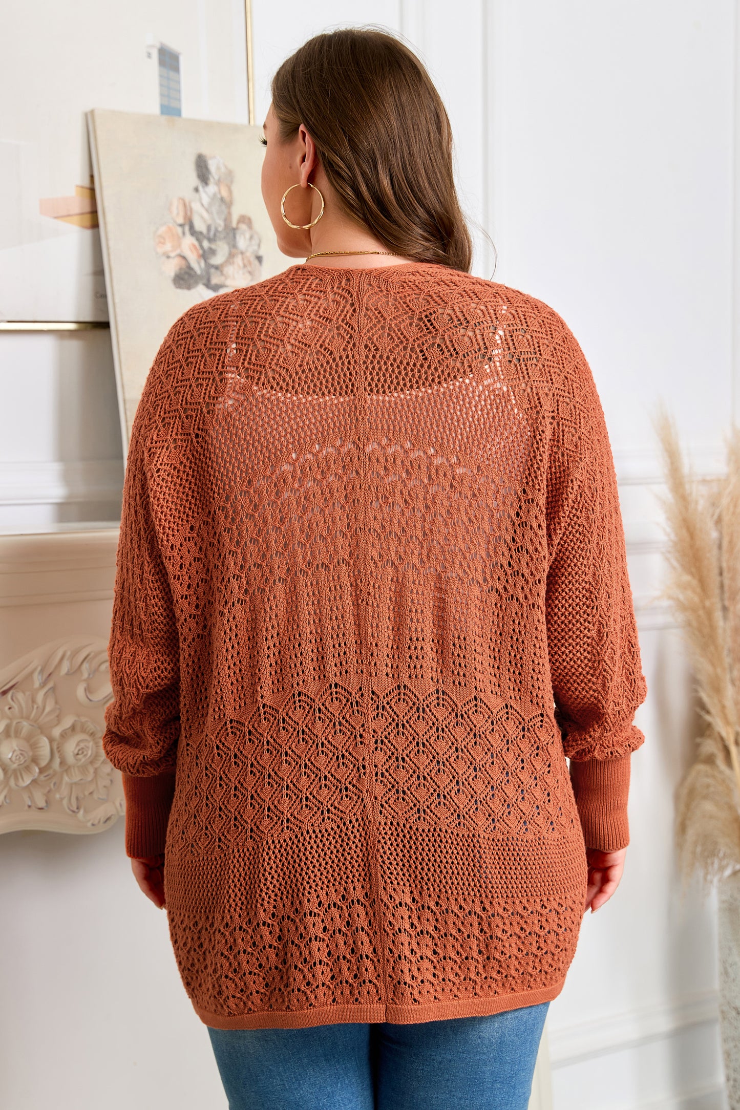 Knitted Open Front Plus Cardigan