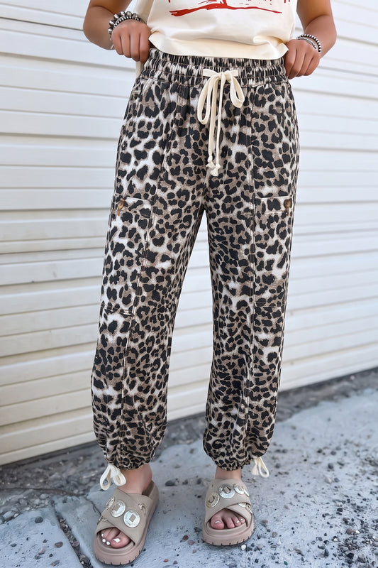 Leopard Print Drawstring Jogger Jeans