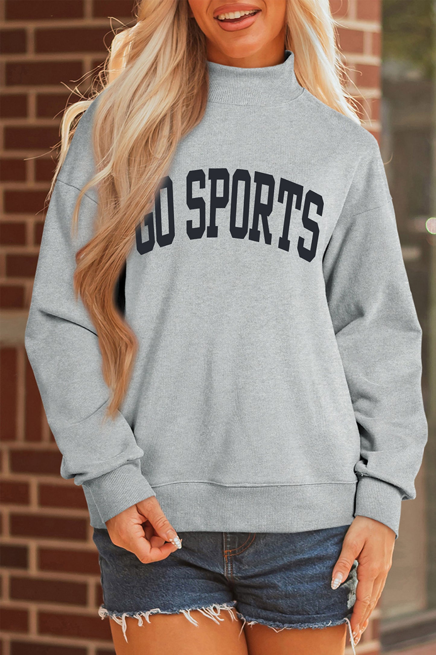 Gray Mock Neck GO SPORTS Graphic Sweatshirt